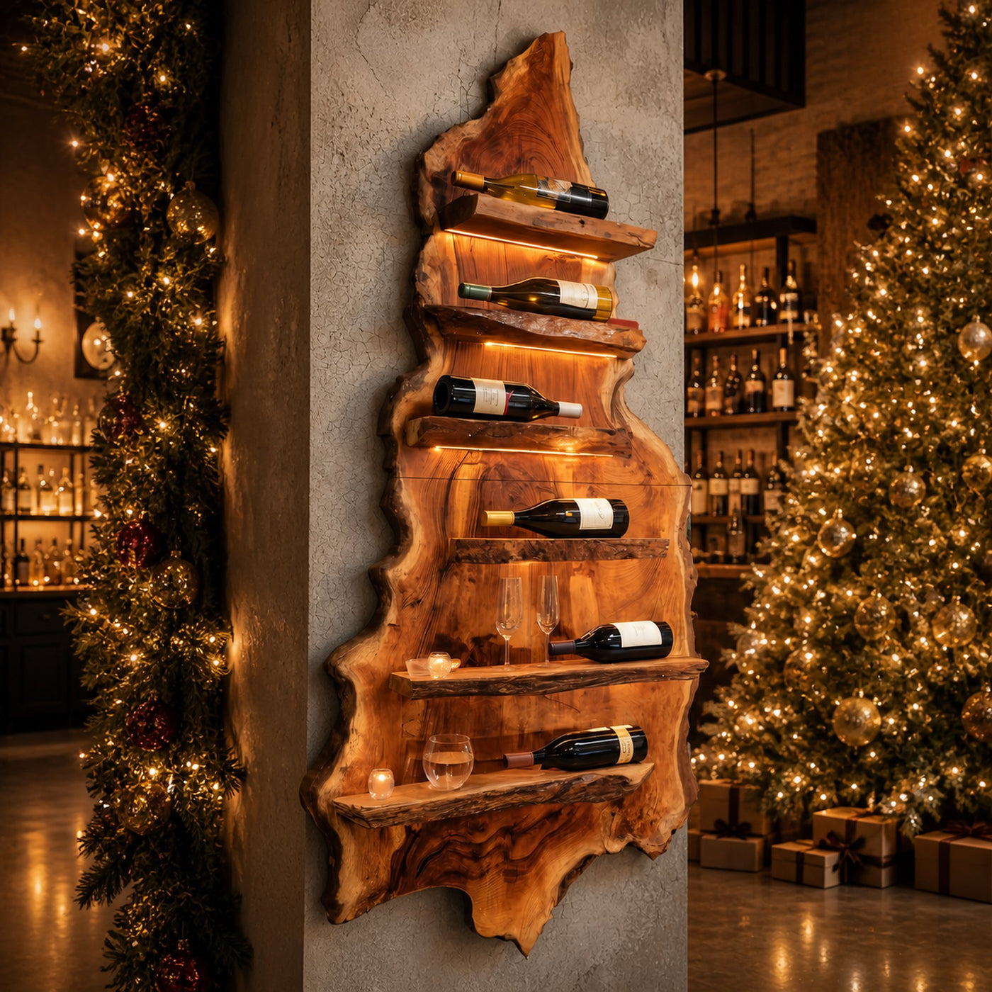 Modern Wooden Wine Rack For Bar Decor And Display Storage