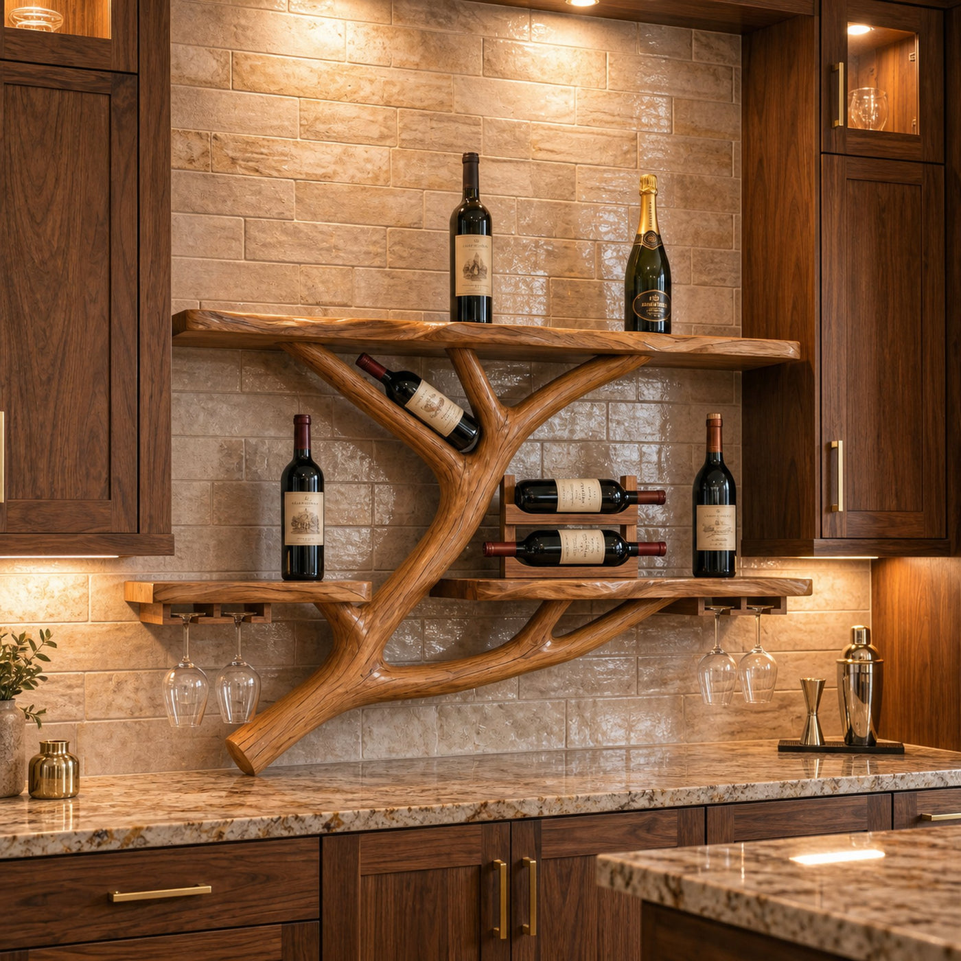 Modern Wooden Wine Rack Wall Mounted Shelf For Kitchen Dining Room Home Bar