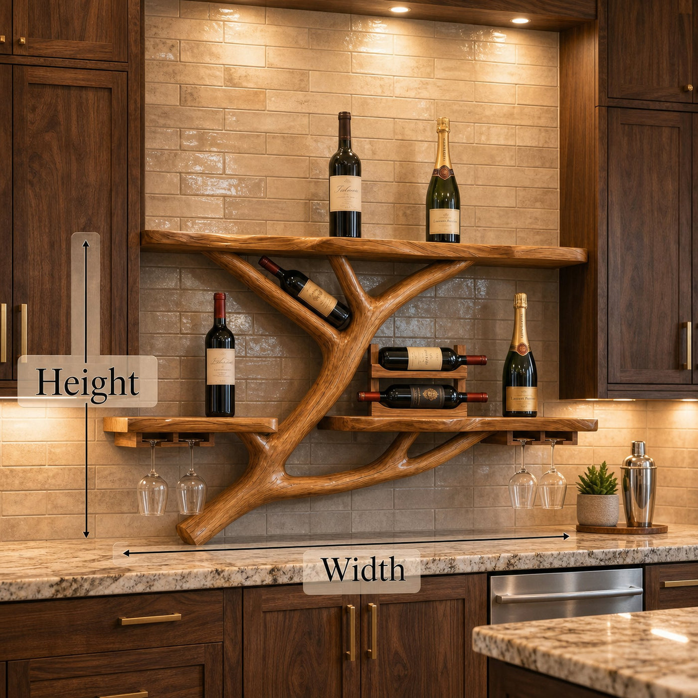 Modern Wooden Wine Rack Wall Mounted Shelf For Kitchen Dining Room Home Bar - product view 6