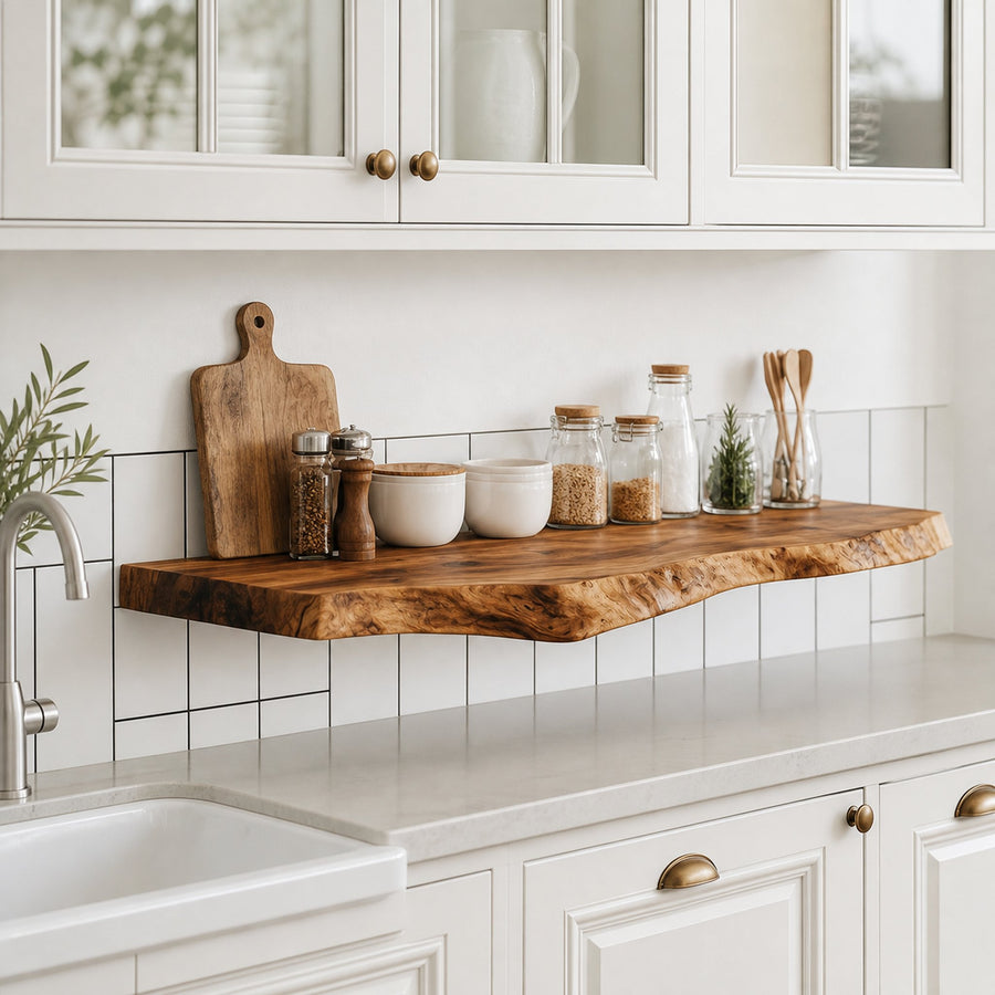 Natural Floating Shelf Kitchen Display