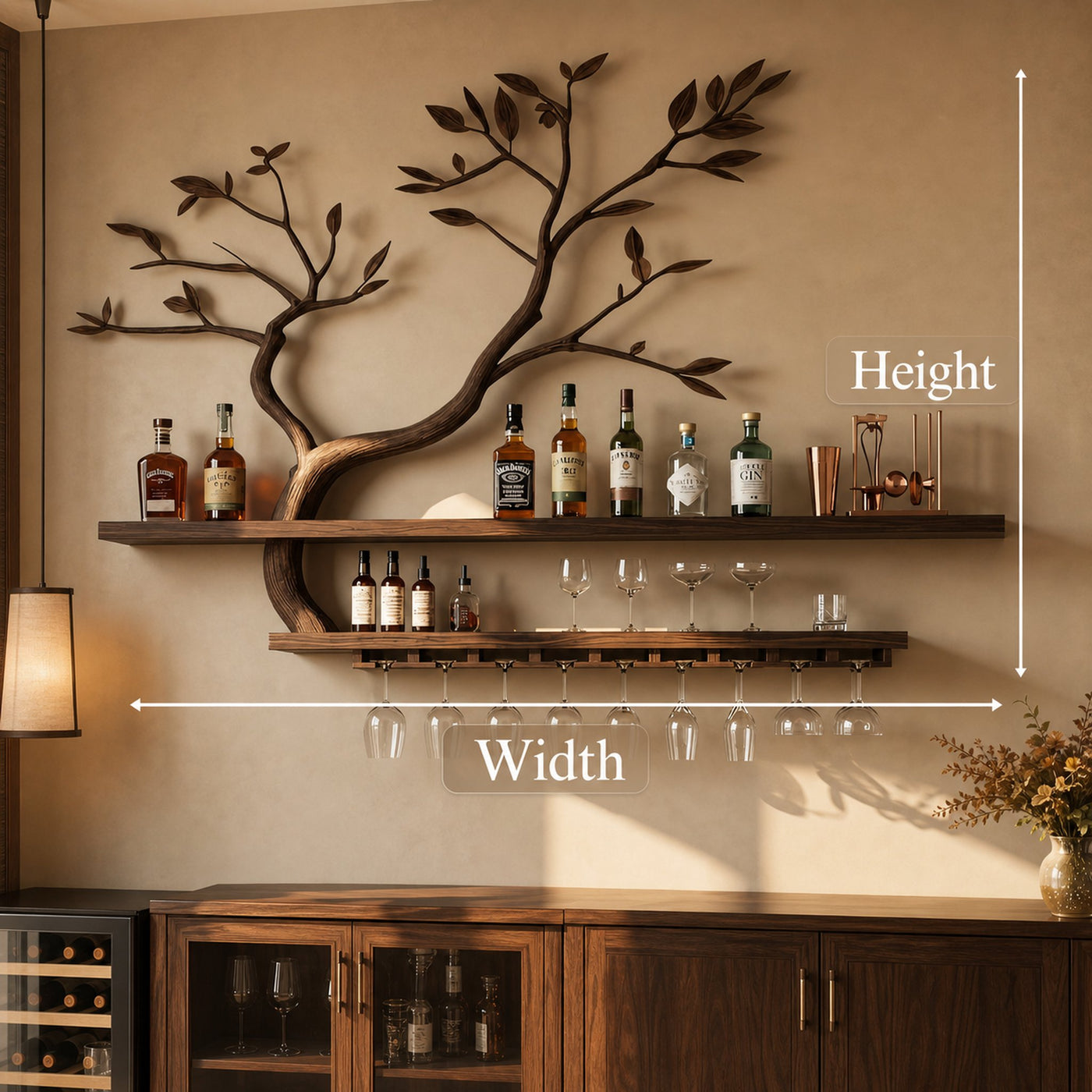 Nature Inspired Tree Branch Wine Rack Wooden Wall Bar Shelf Bottle Display - product view 7