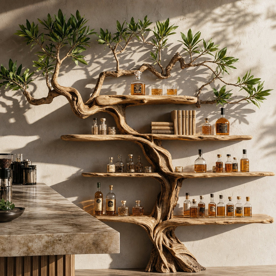 Nature Inspired Wooden Wine Rack Wall Shelf For Kitchen Dining Room Home Bar