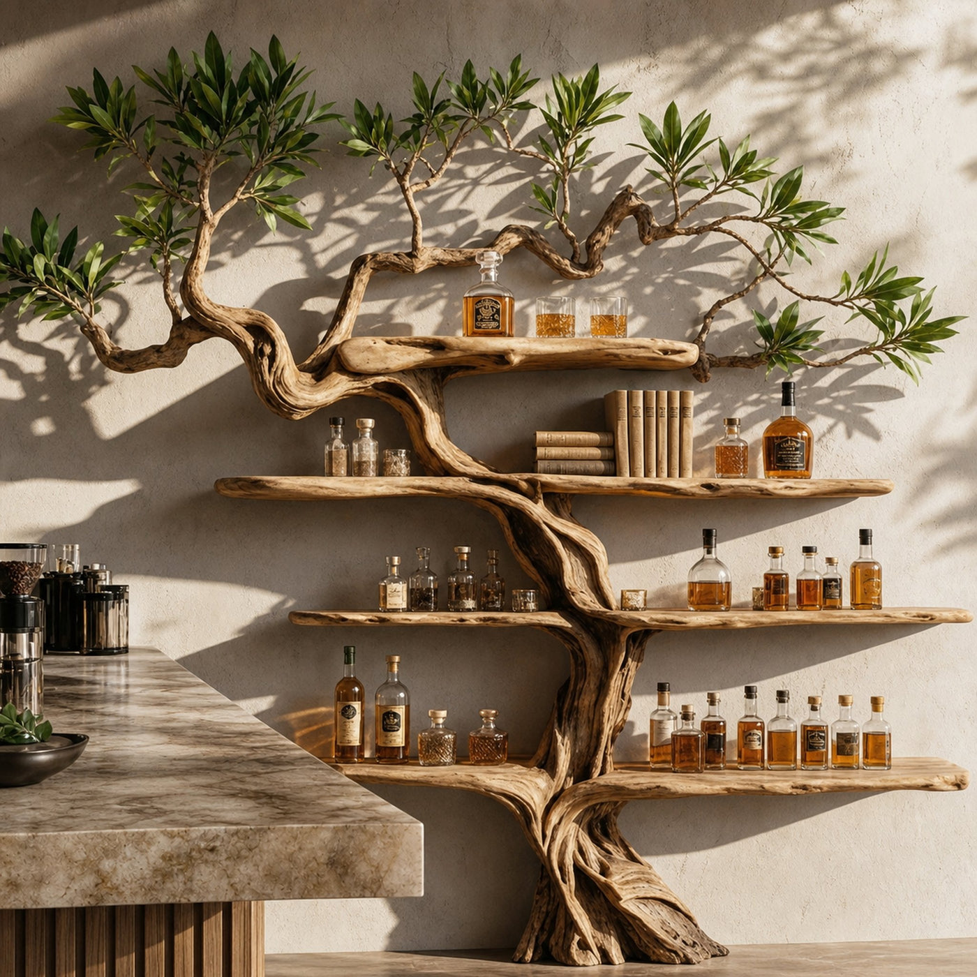 Nature Inspired Wooden Wine Rack Wall Shelf For Kitchen Dining Room Home Bar