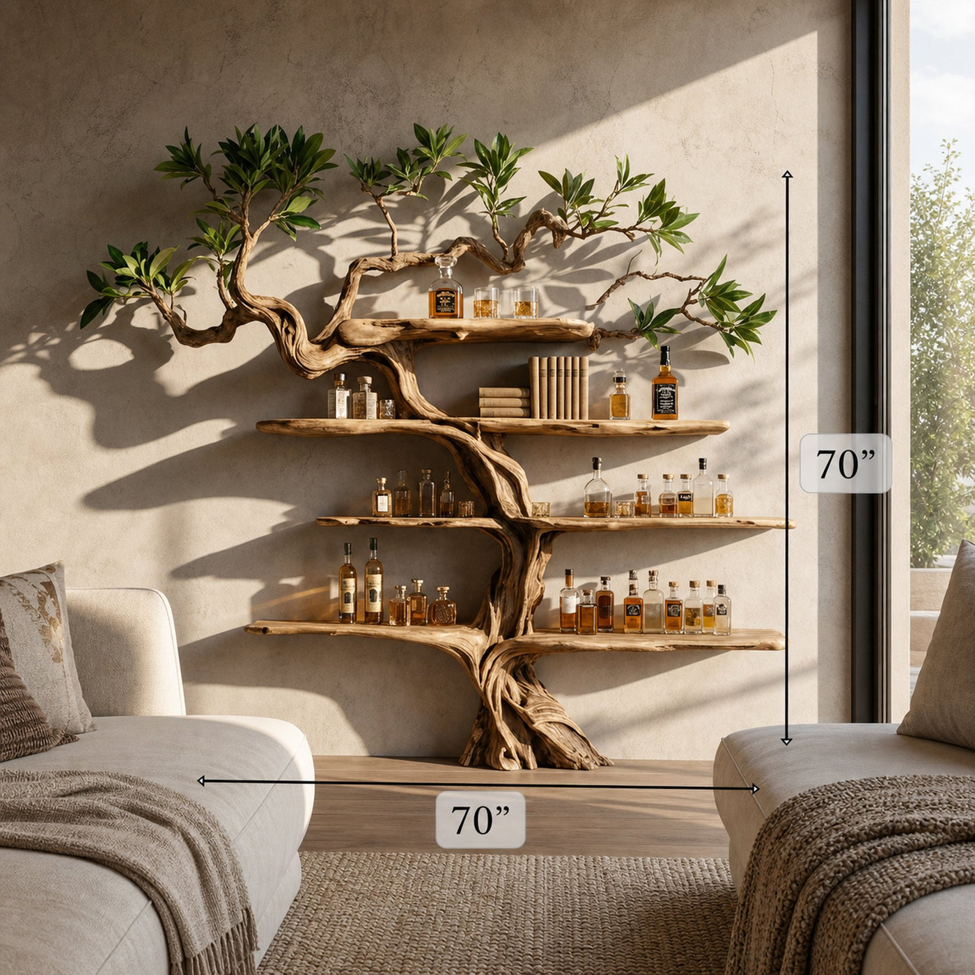 Nature Inspired Wooden Wine Rack Wall Shelf For Kitchen Dining Room Home Bar - product view 6