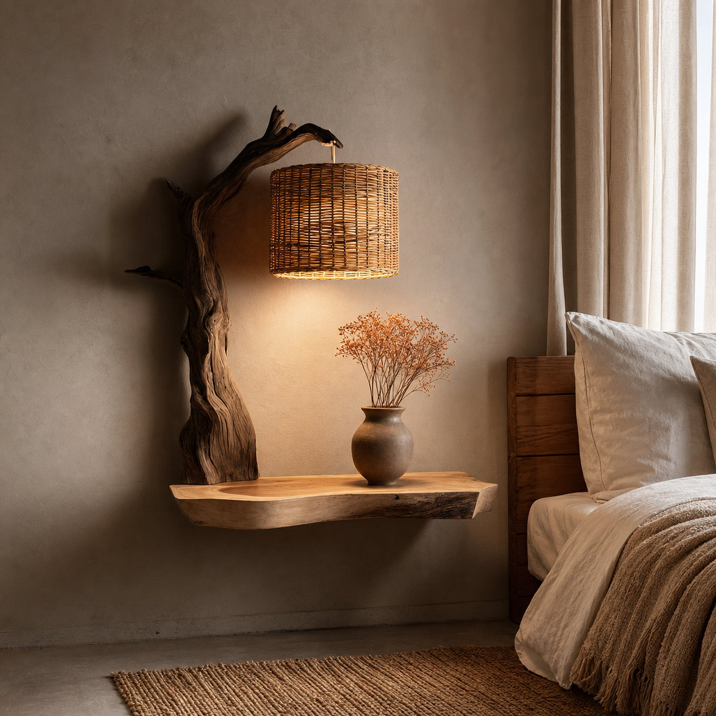 Organic Branch Floating Wood Shelf Bedroom Accent Interior Decor