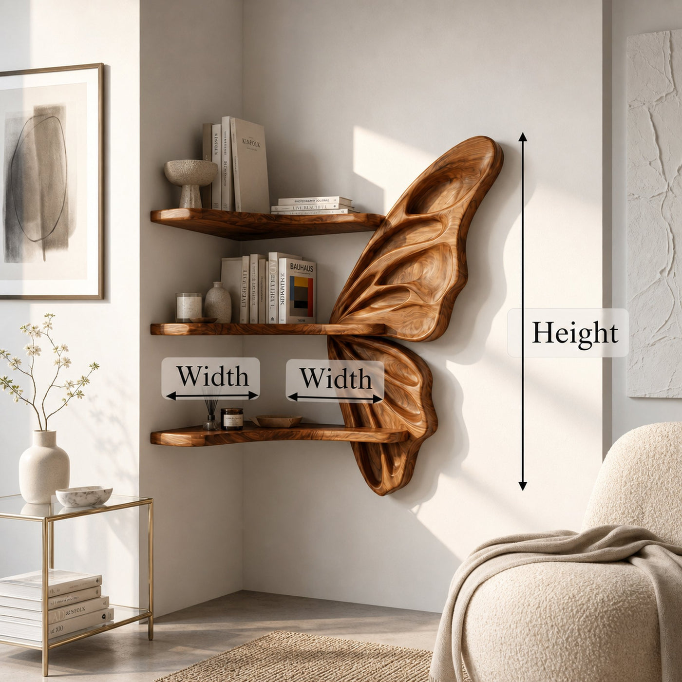 Organic Butterfly Wall Shelf With Floating Display Shelves For Living Room - product view 8