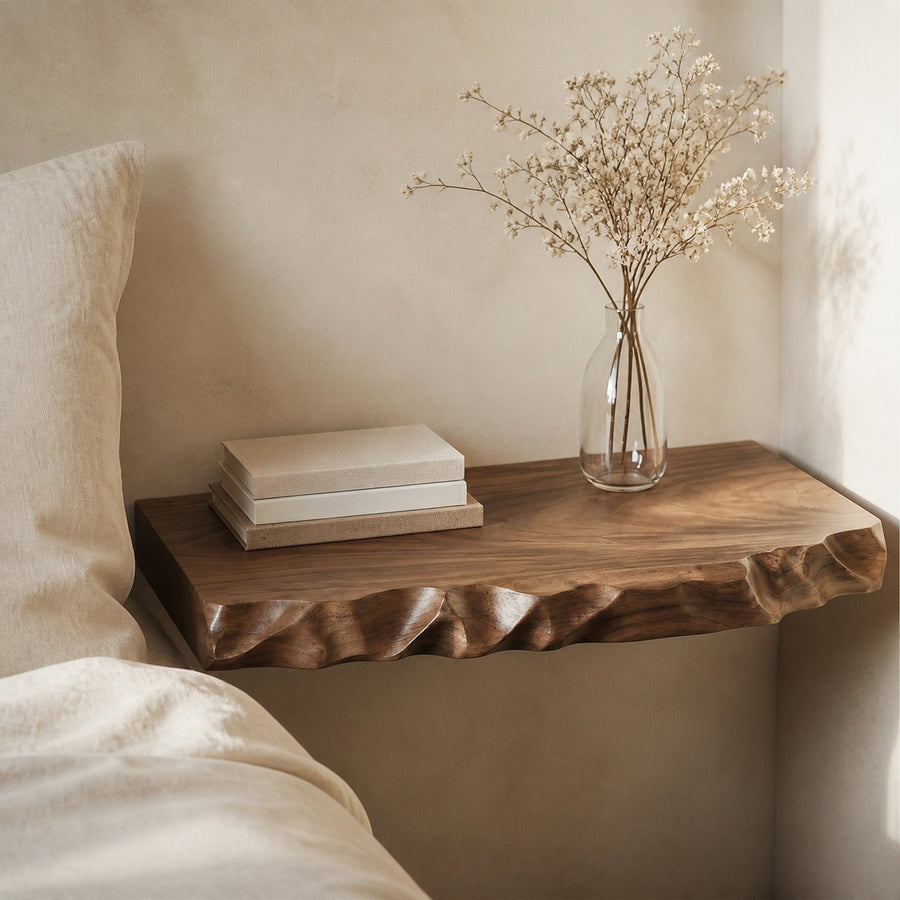Organic Carved Floating Nightstand For Bedroom Or Sleeping Area