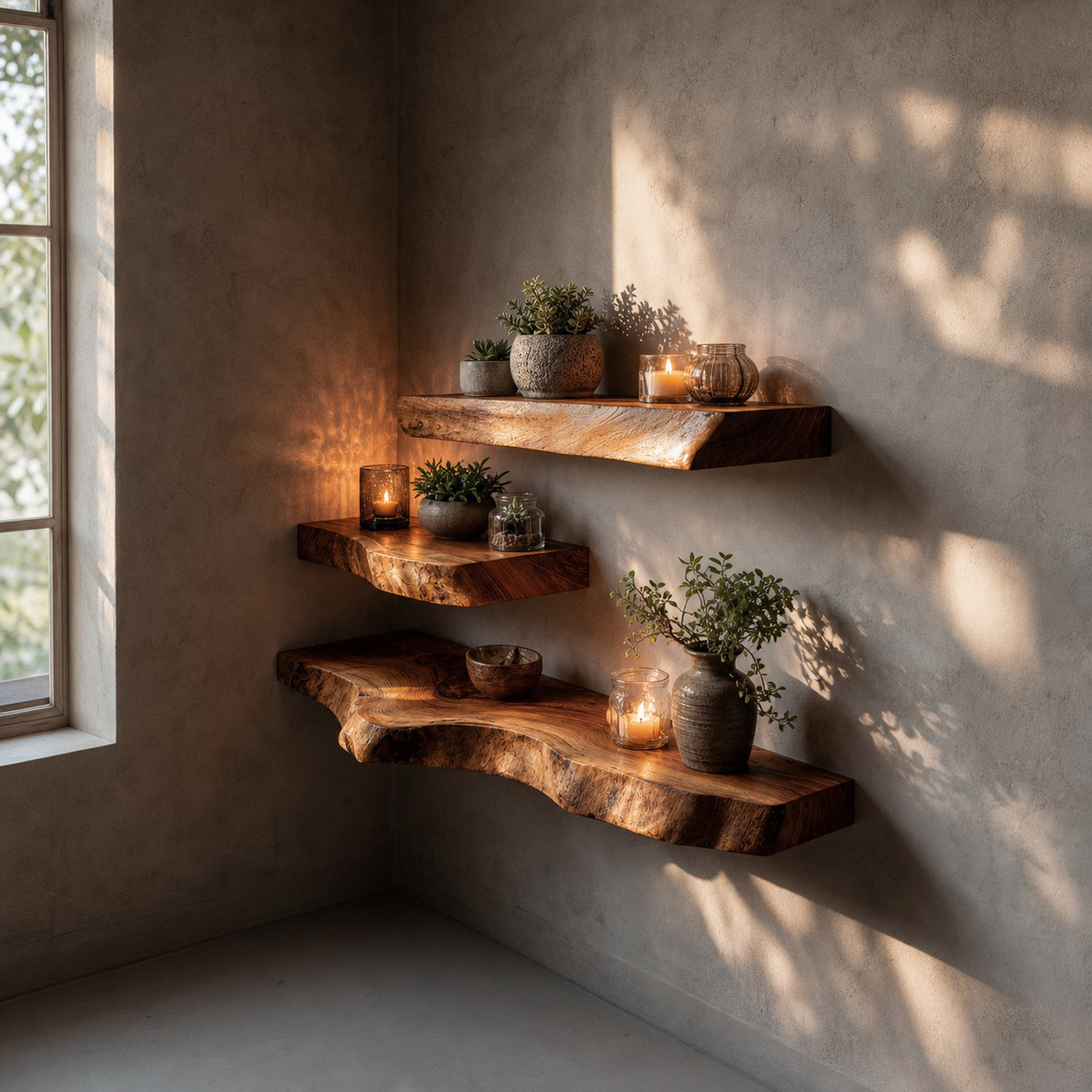 Organic Corner Floating Shelves Office Corner Or Study Room