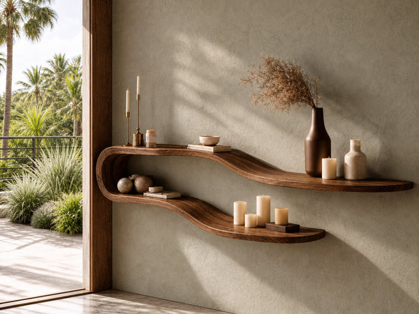 Driftform Cape Solid Wood Floating Shelf with S-Curve Shape
