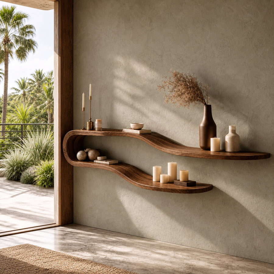 Organic Curved Floating Wall Shelf For Living Room And Bedroom