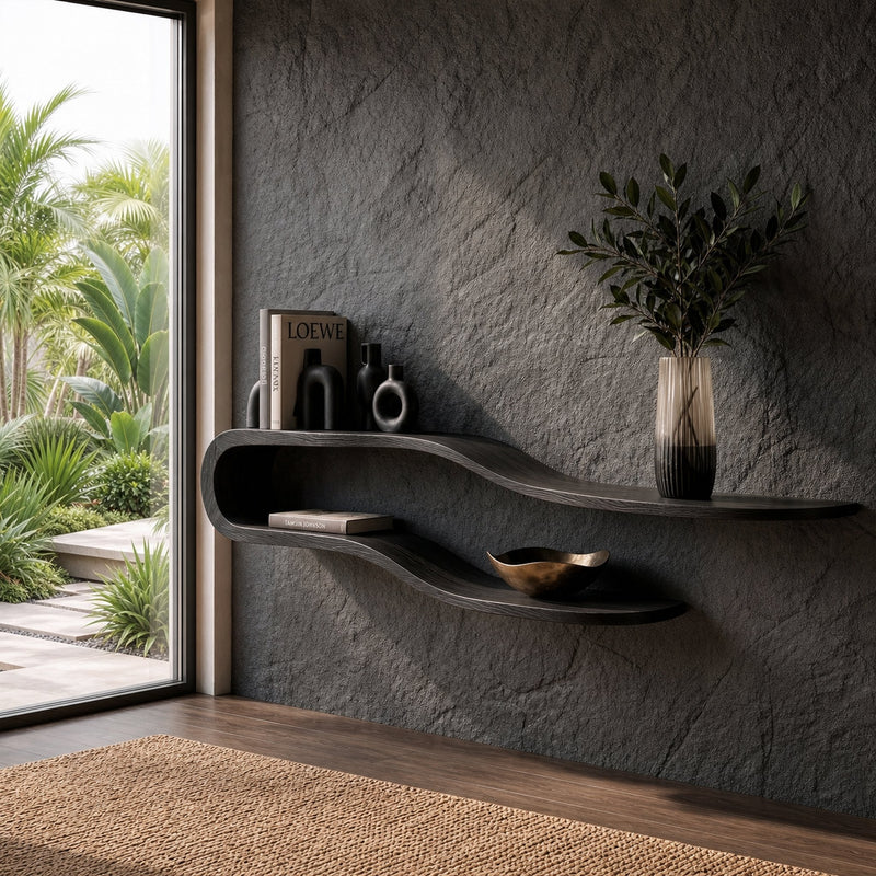 Driftform Cape Solid Wood Floating Shelf with S-Curve Shape