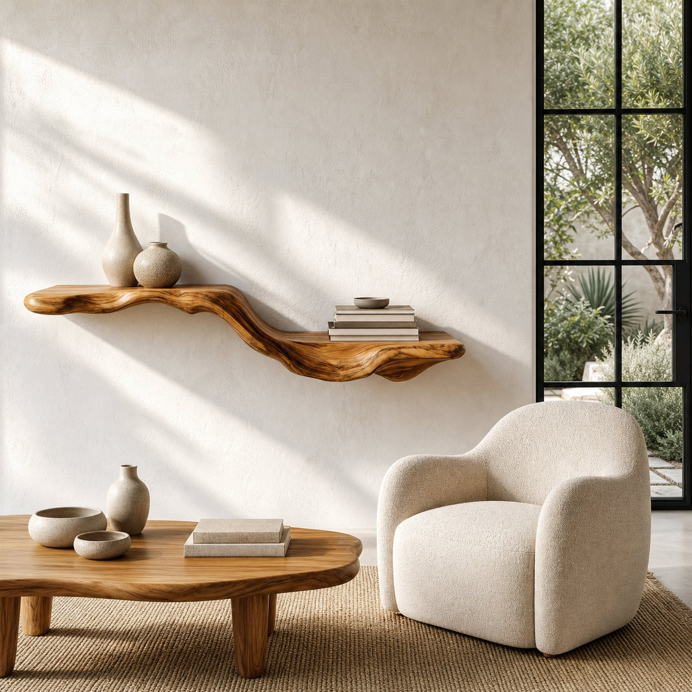Organic Floating Shelf With Flowing Tree Branch Design For Living Room And Bedroom - product view 6