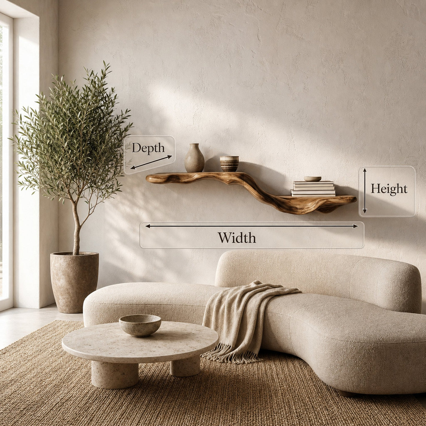 Organic Floating Shelf With Flowing Tree Branch Design For Living Room And Bedroom - product view 8