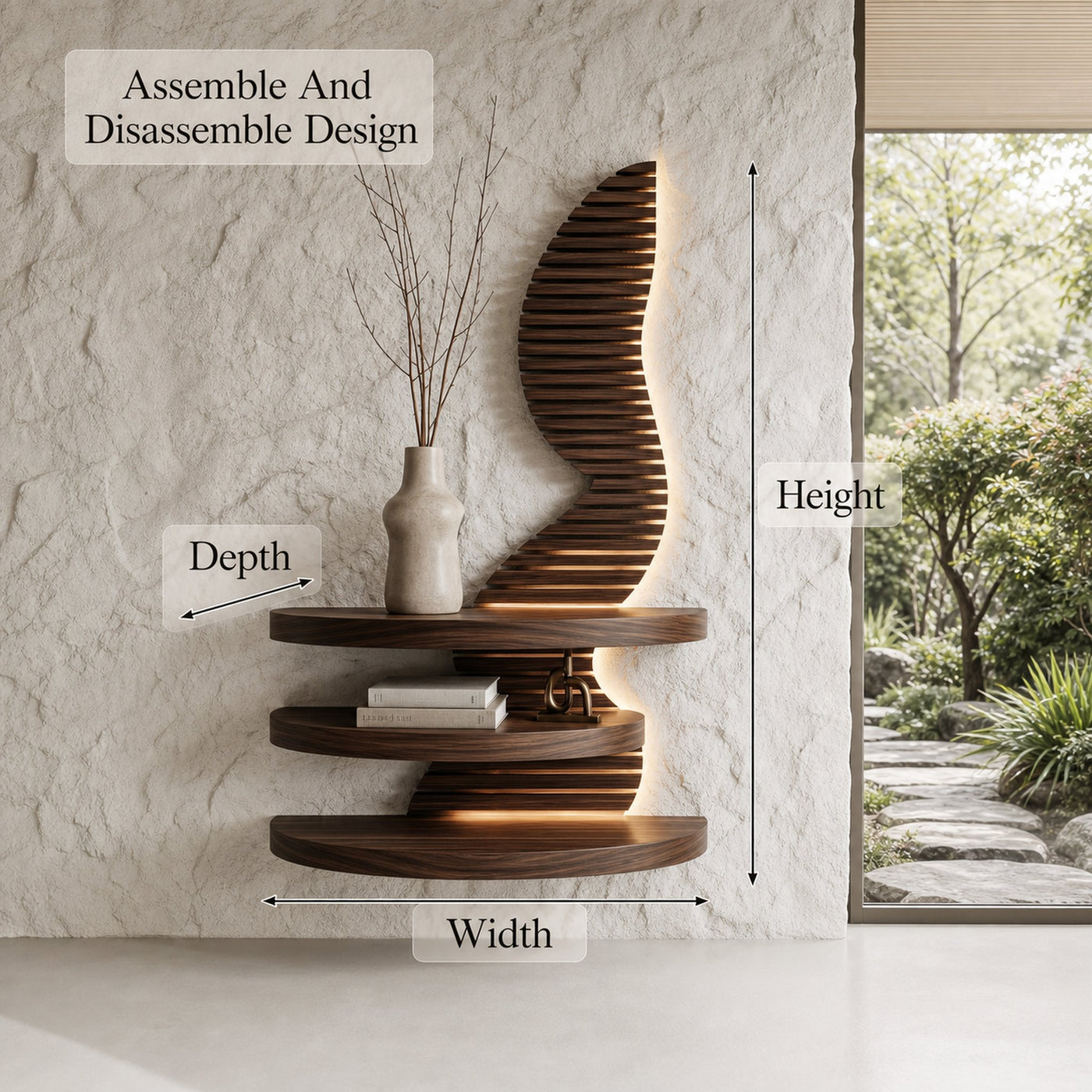 Organic Floating Shelf With Sculptural Wave Wall Panel Design For Living Room And Bedroom - product view 8
