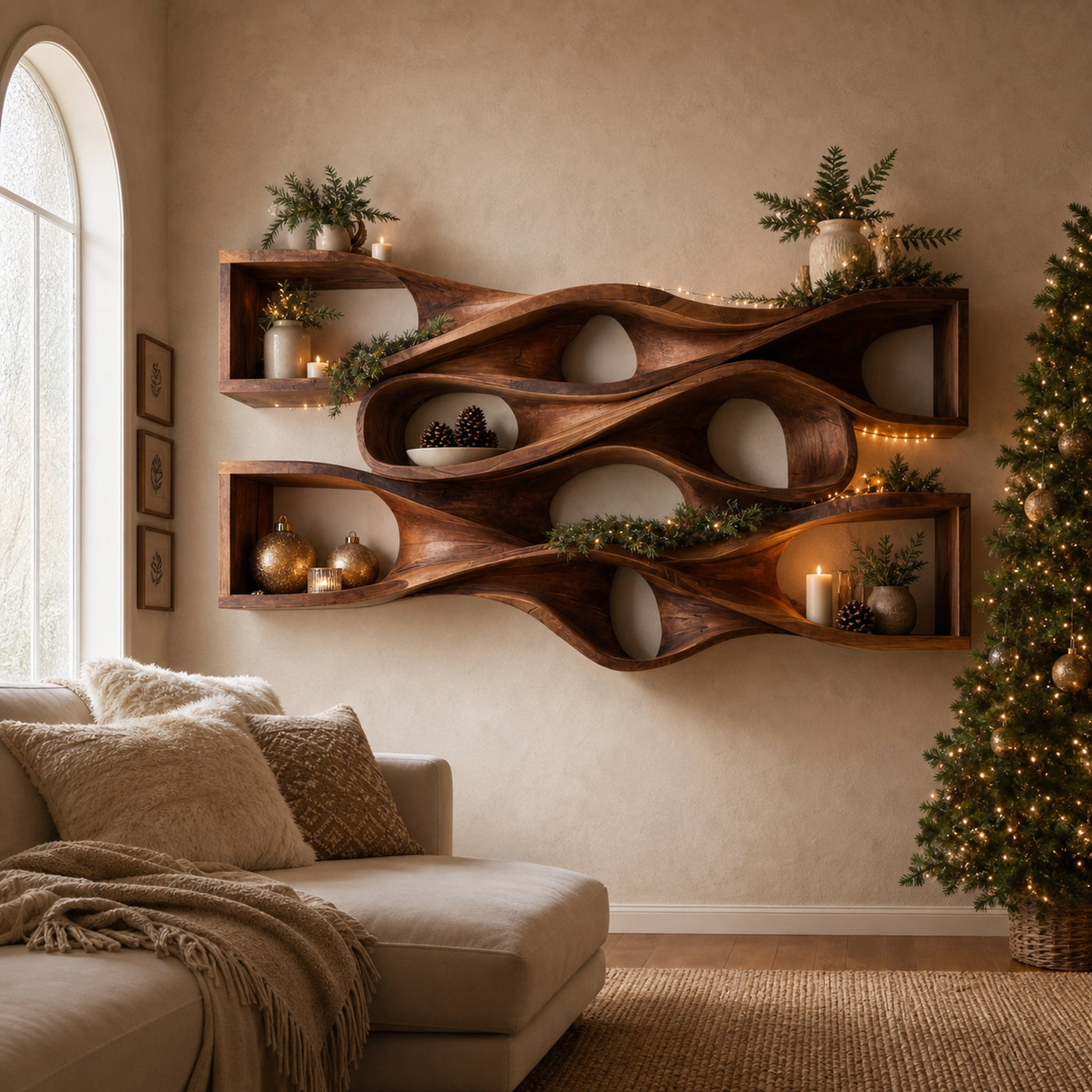 Organic Handcrafted Wall Shelf For Holiday Decoration