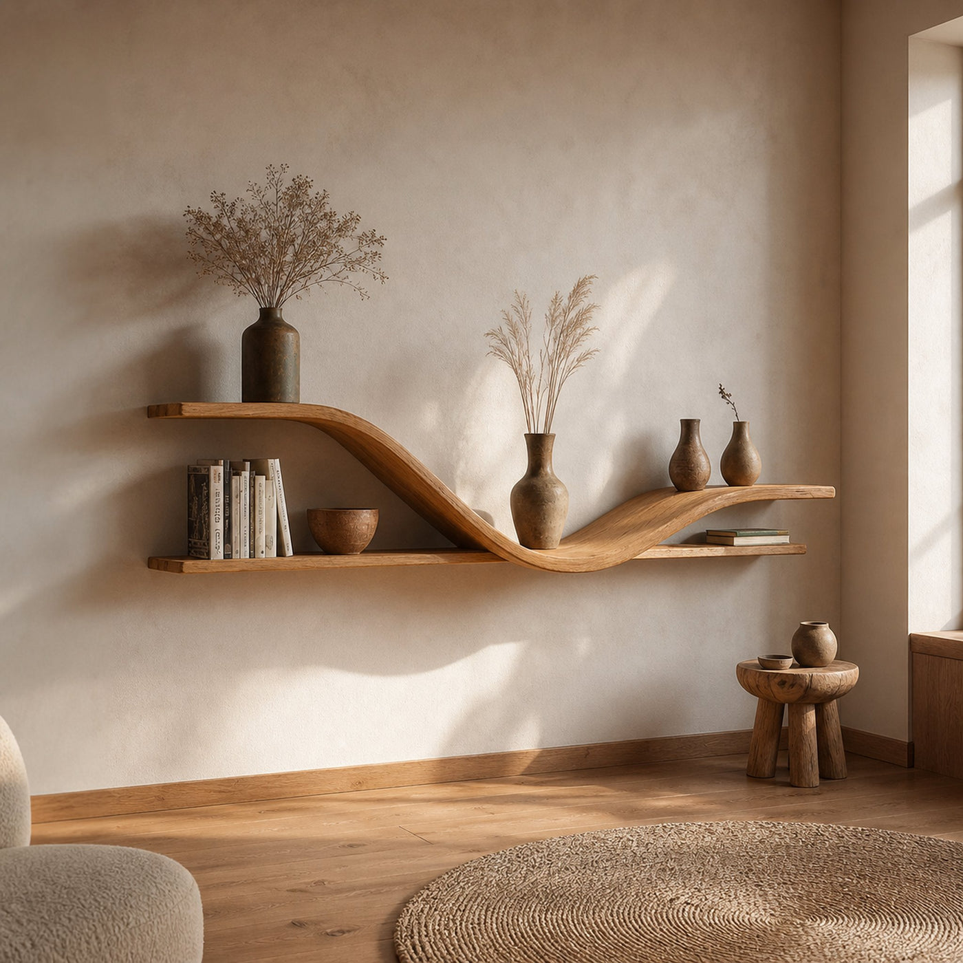 Organic Modern Curved Shelf Living Room Or Hallway