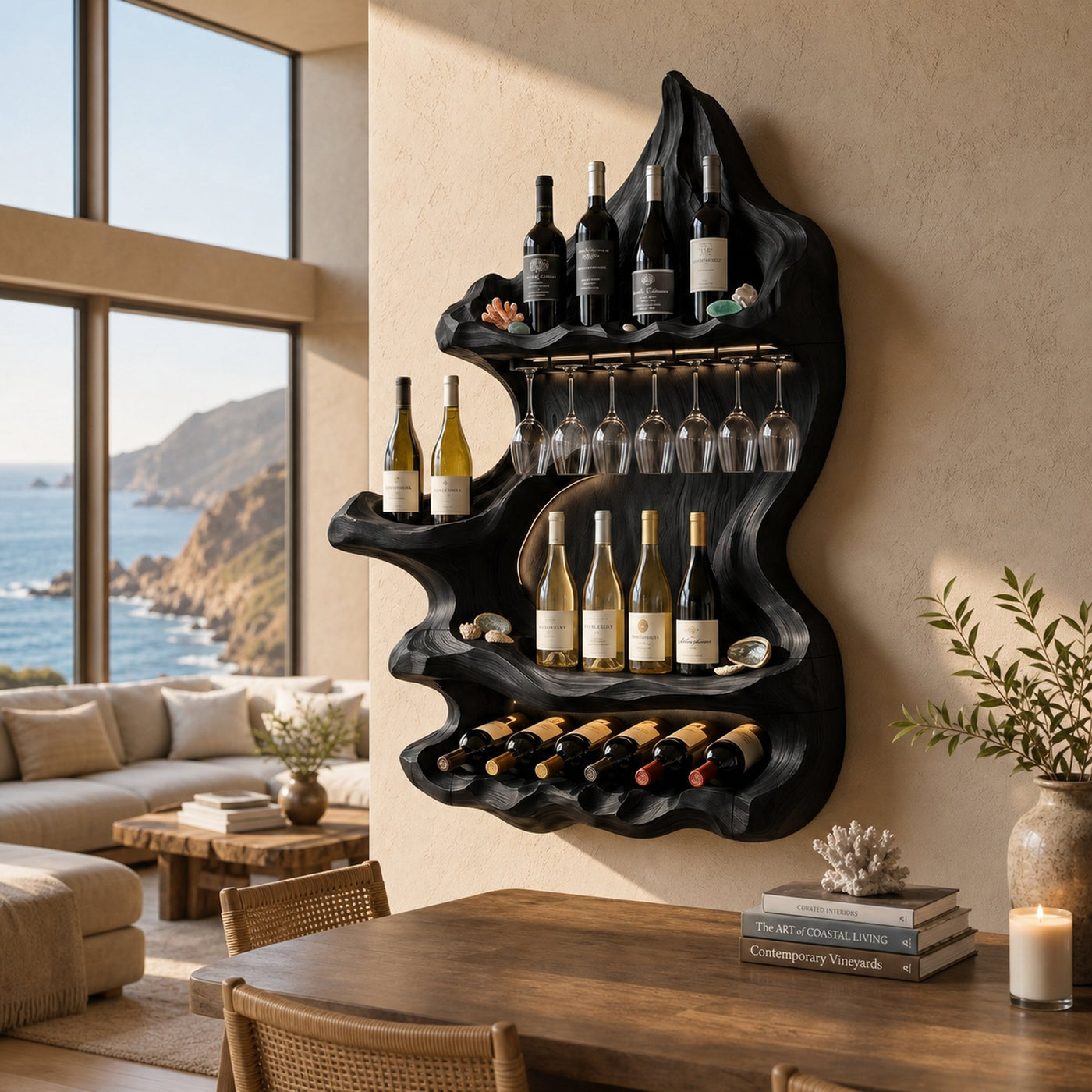 Organic Mountain Inspired Wine Shelf For Lounge Area - product view 4