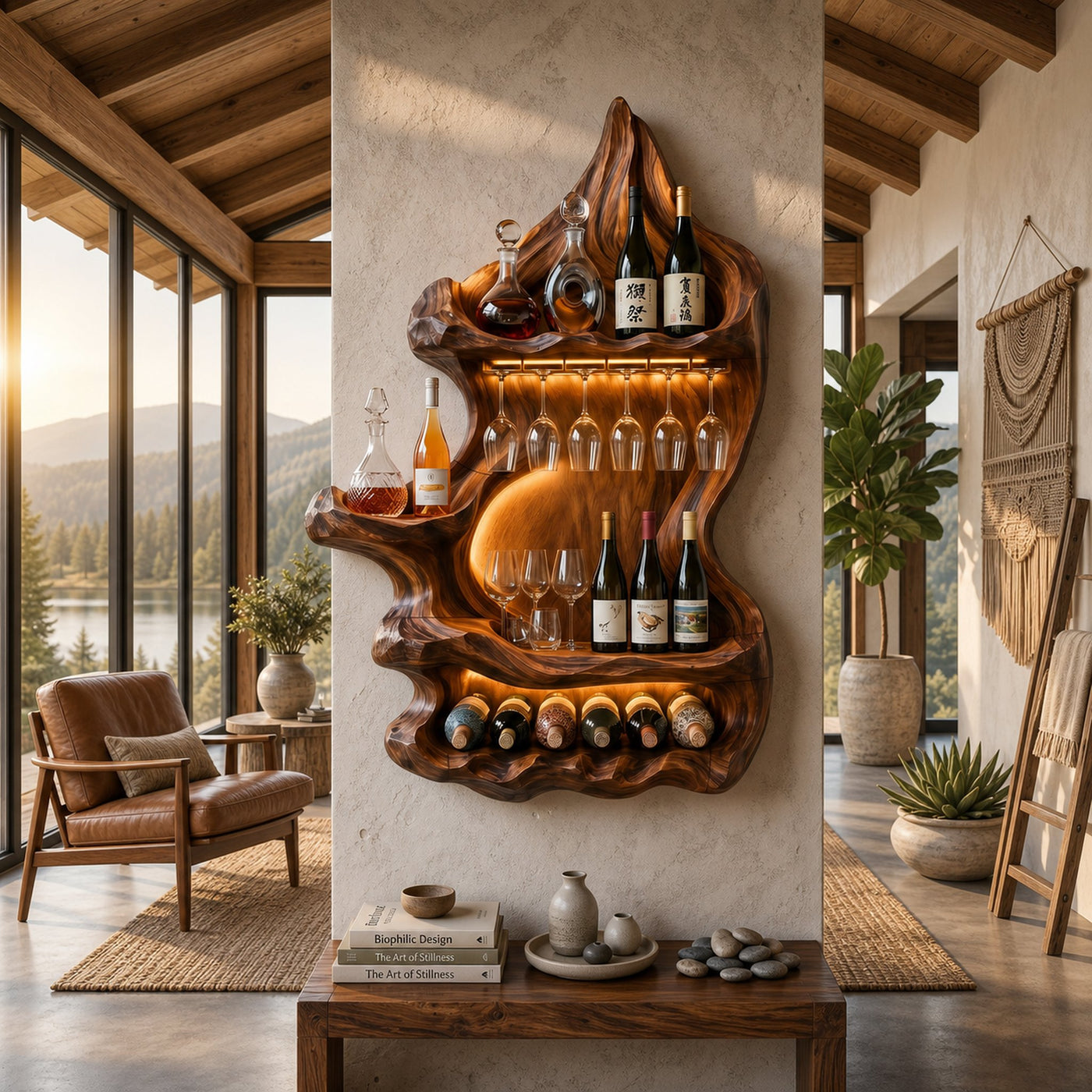 Organic Mountain Inspired Wine Shelf For Lounge Area - product view 6