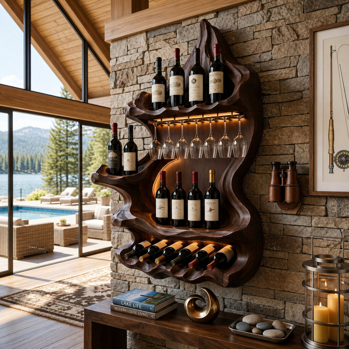 Organic Mountain Inspired Wine Shelf For Lounge Area - product view 7