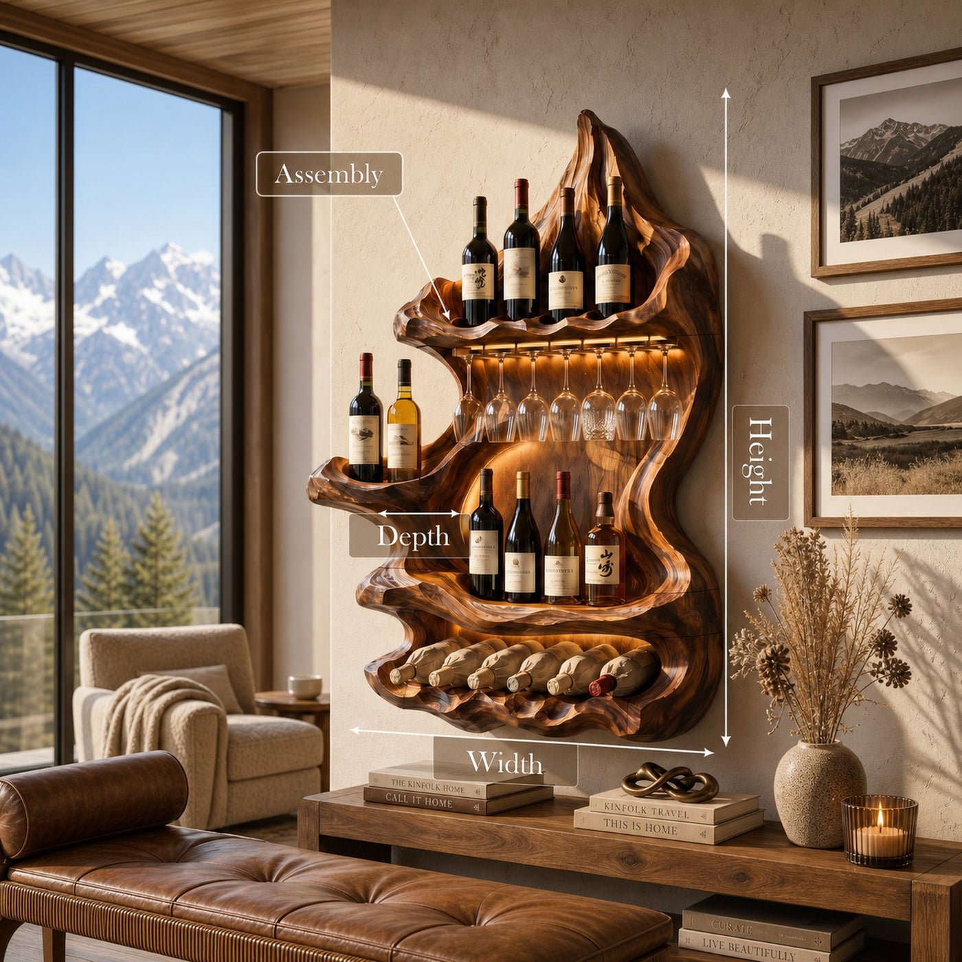 Organic Mountain Inspired Wine Shelf For Lounge Area - product view 8