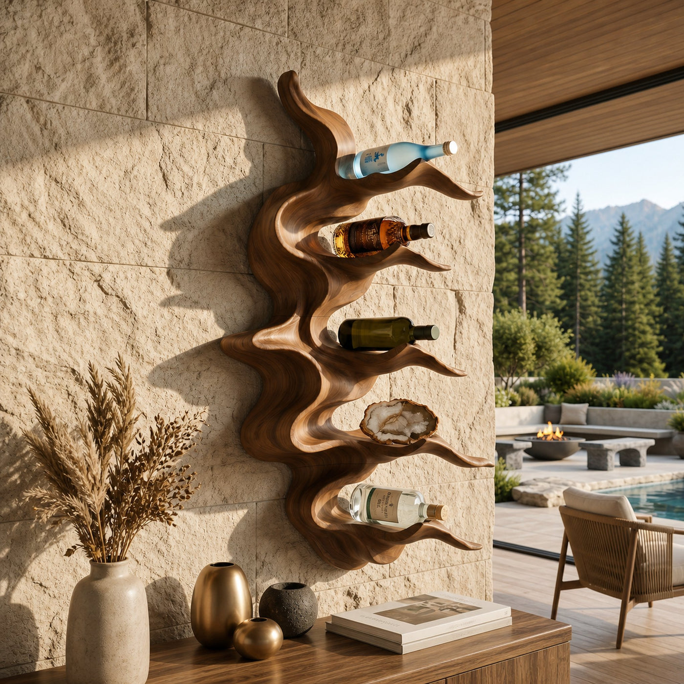 Organic Mountain Ridge Wine Rack For Home Bar