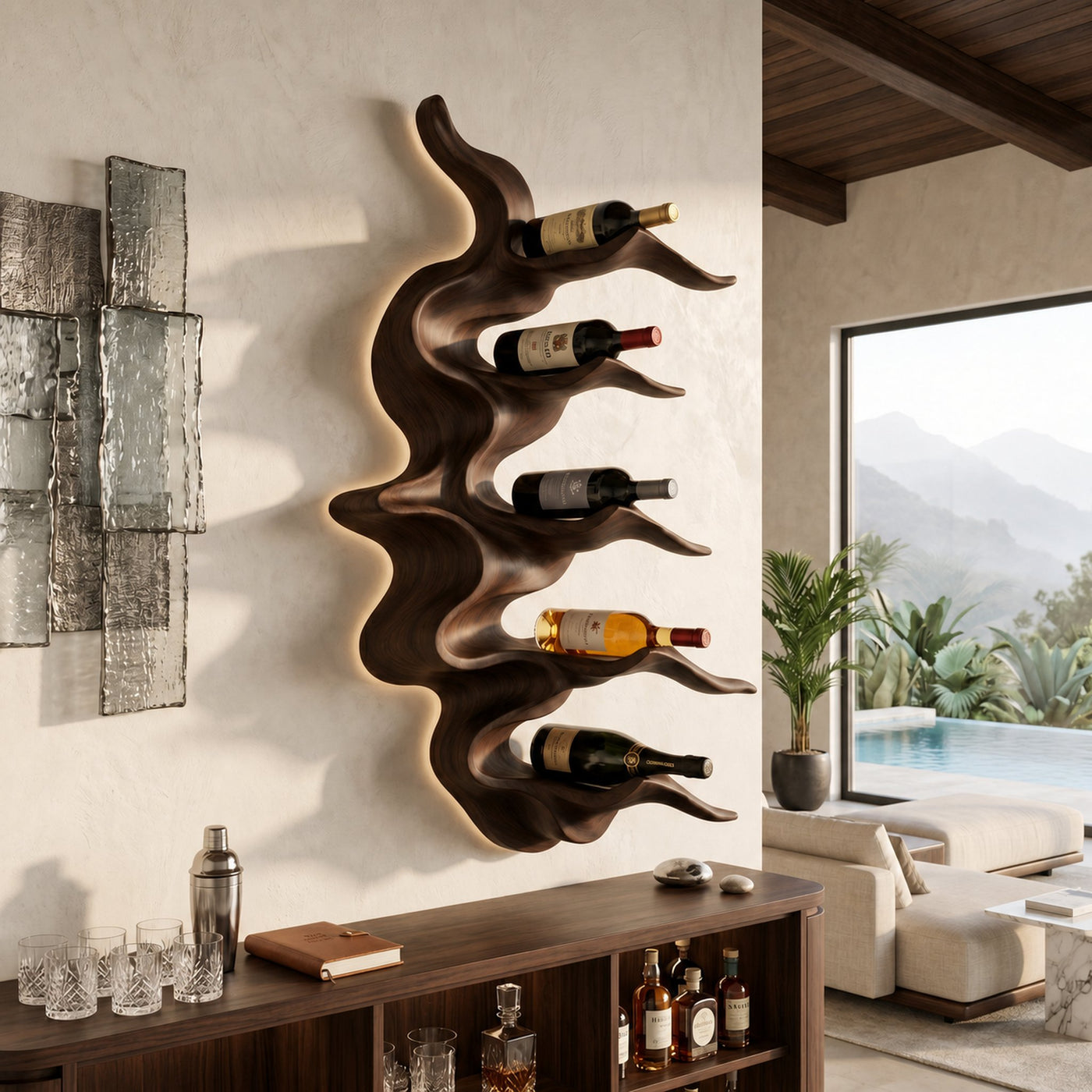 Organic Mountain Ridge Wine Rack For Home Bar - product view 7