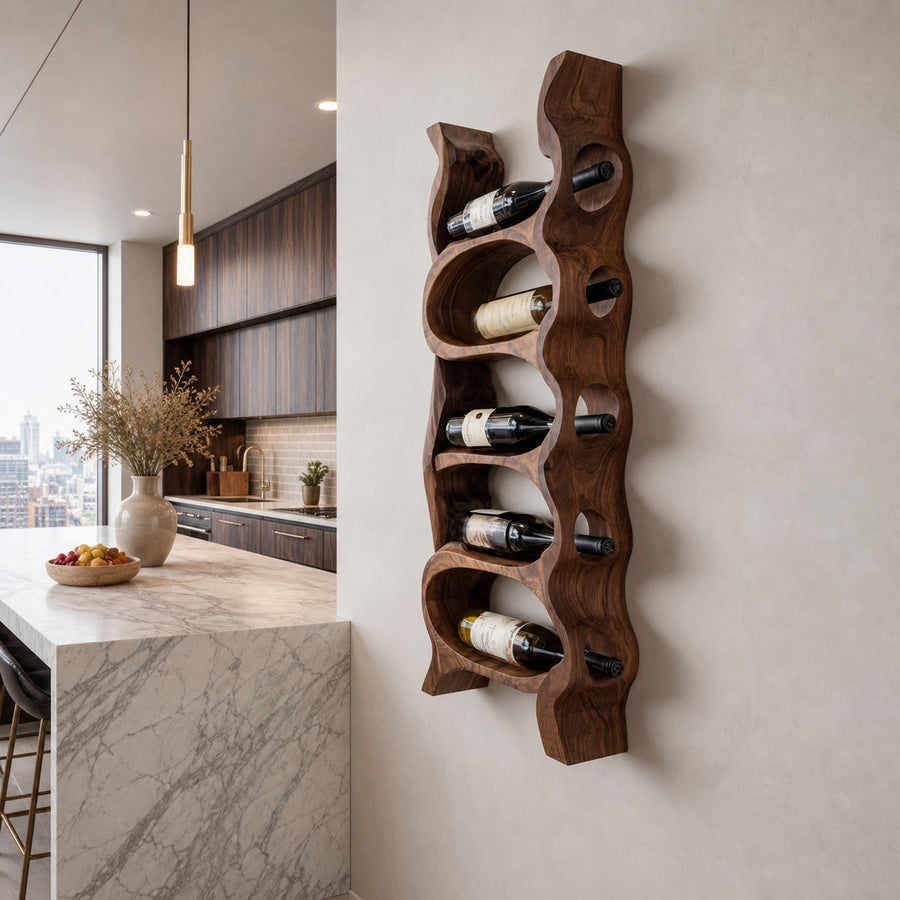 Organic Natural Wood Wine Rack For Kitchen Wall Storage