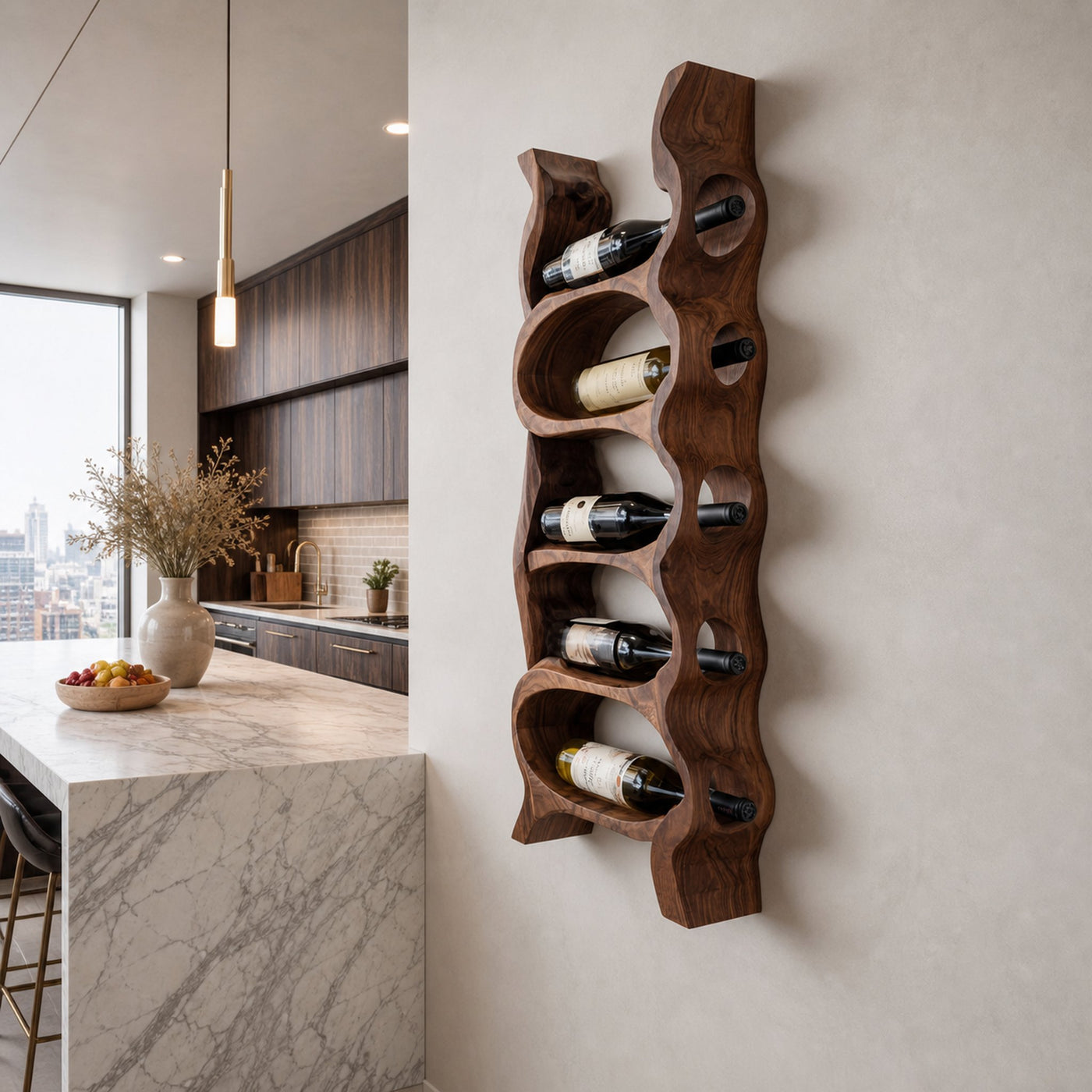Organic Natural Wood Wine Rack For Kitchen Wall Storage