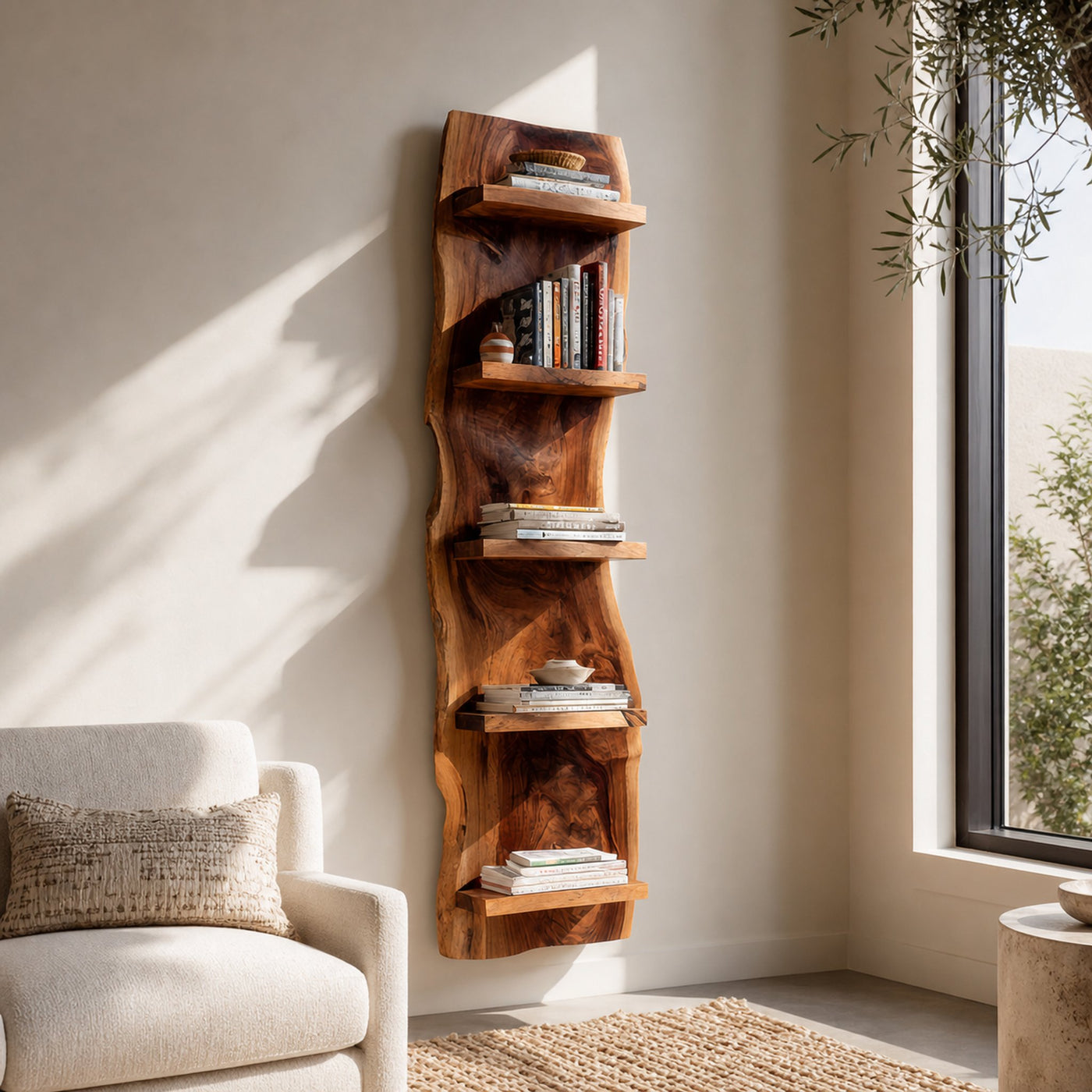 Organic Sculptural Accent Wall Bookshelf For Living Space