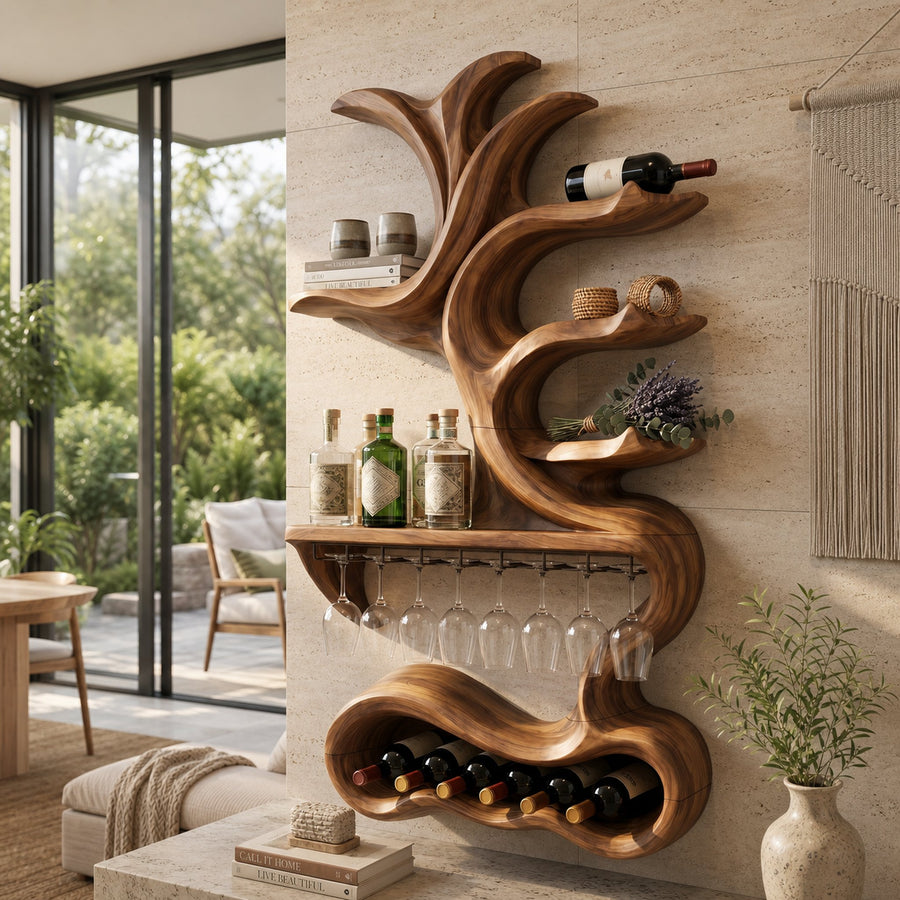 Organic Sculptural Bottle Organizer For Home Bar