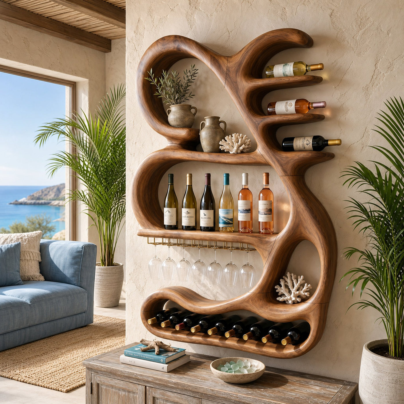 Organic Sculptural Wine Display Rack For Home Bar