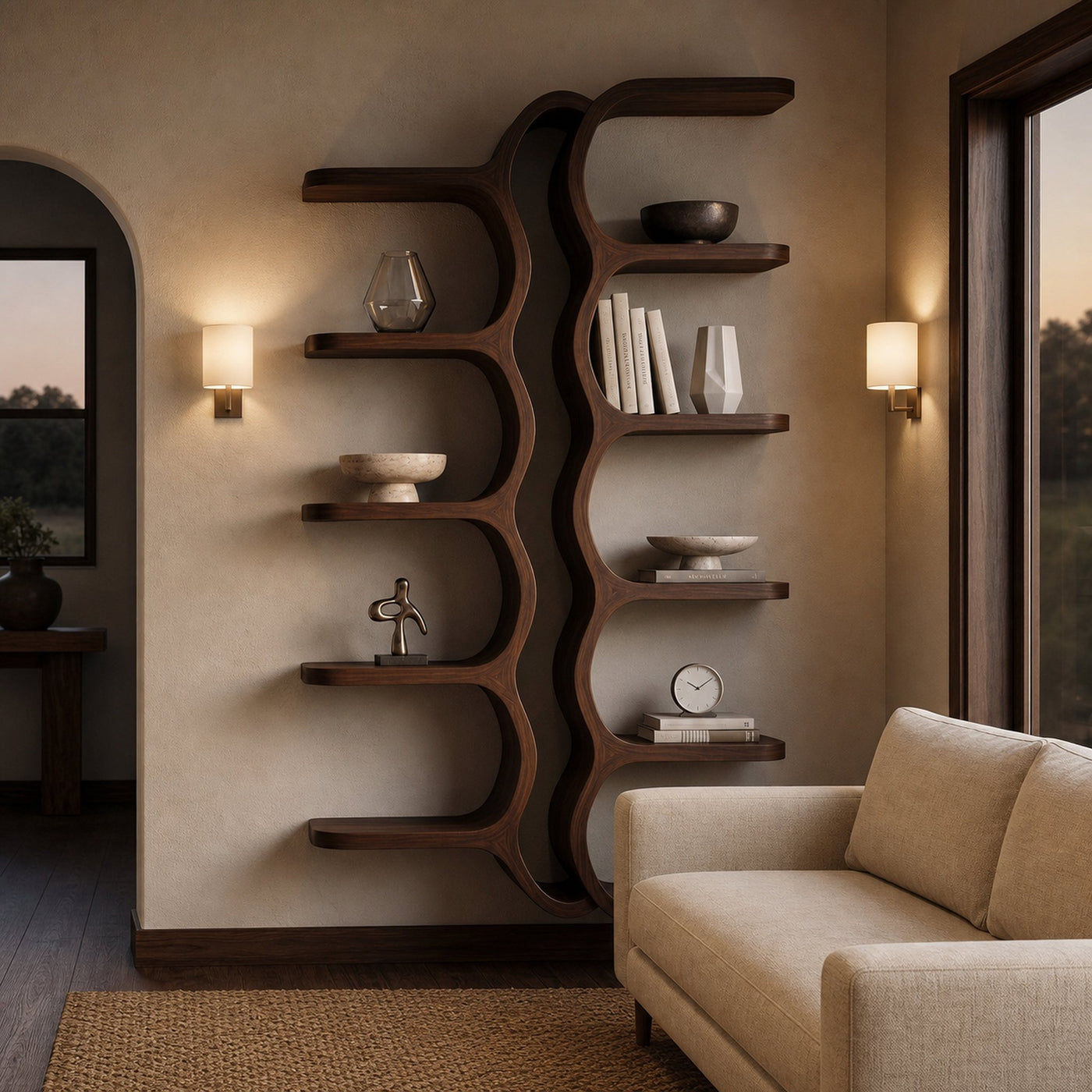 Organic Sculpture Wooden Wall Mounted Shelf For Living Room - product view 7