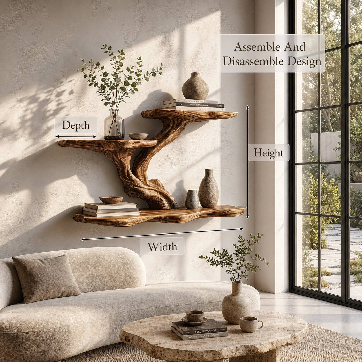 Organic Tree Branch Floating Shelf With Sculptural Wall Storage For Living Room - product view 8