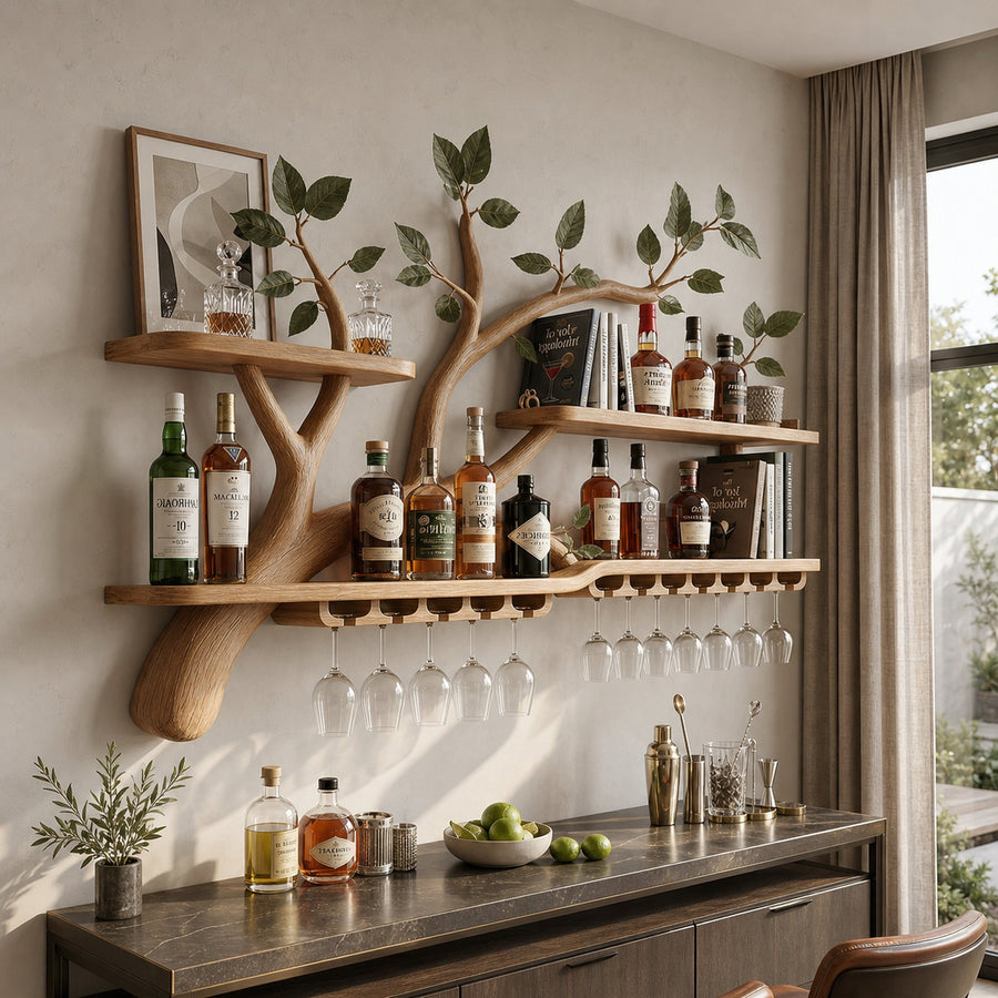 Organic Tree Branch Wine Rack Wooden Wall Mounted Shelf For Kitchen Dining Room Home Bar