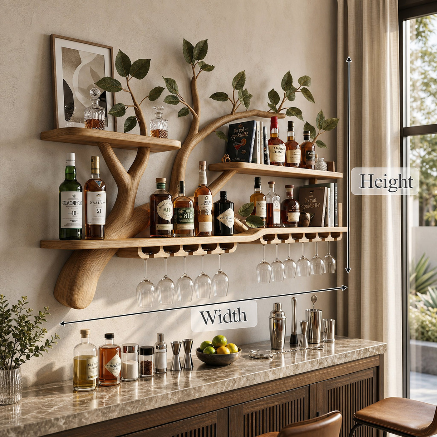 Organic Tree Branch Wine Rack Wooden Wall Mounted Shelf For Kitchen Dining Room Home Bar - product view 7