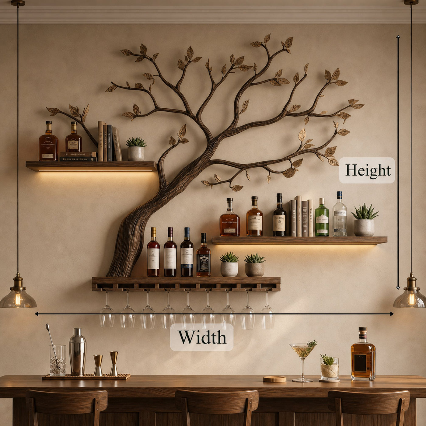 Organic Tree Branch Wine Rack Wooden Wall Shelf For Kitchen Dining Room Home Bar - product view 6