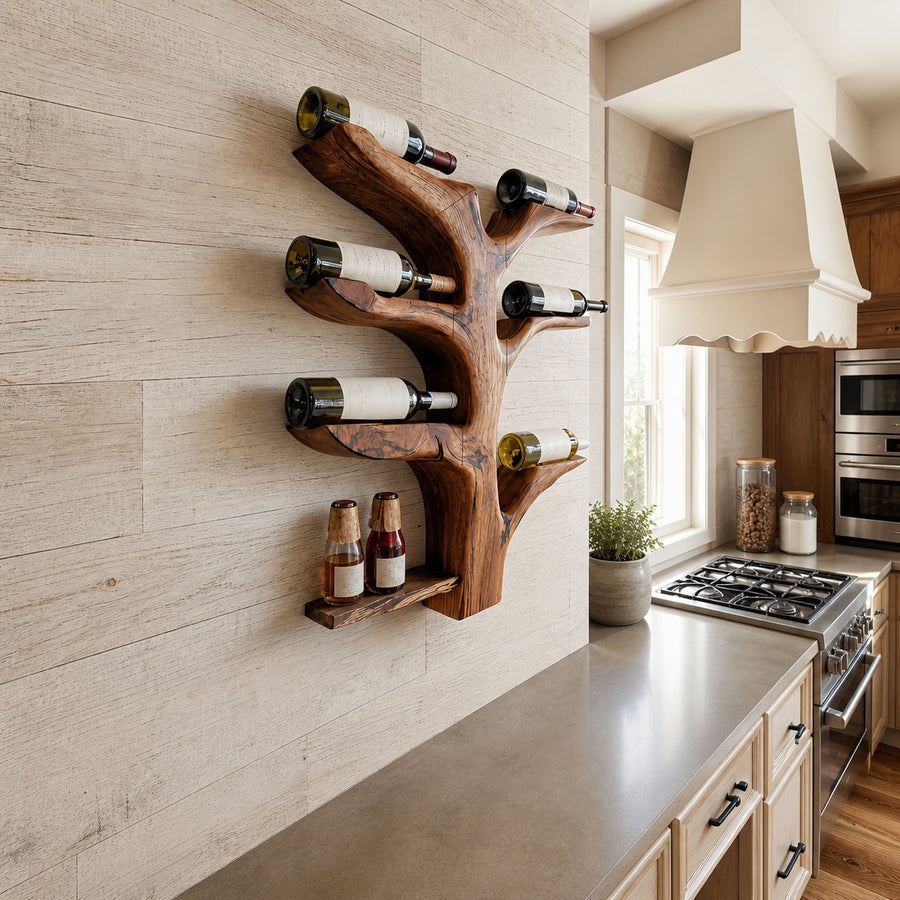Organic Tree Style Wall Wine Rack For Kitchen Decor
