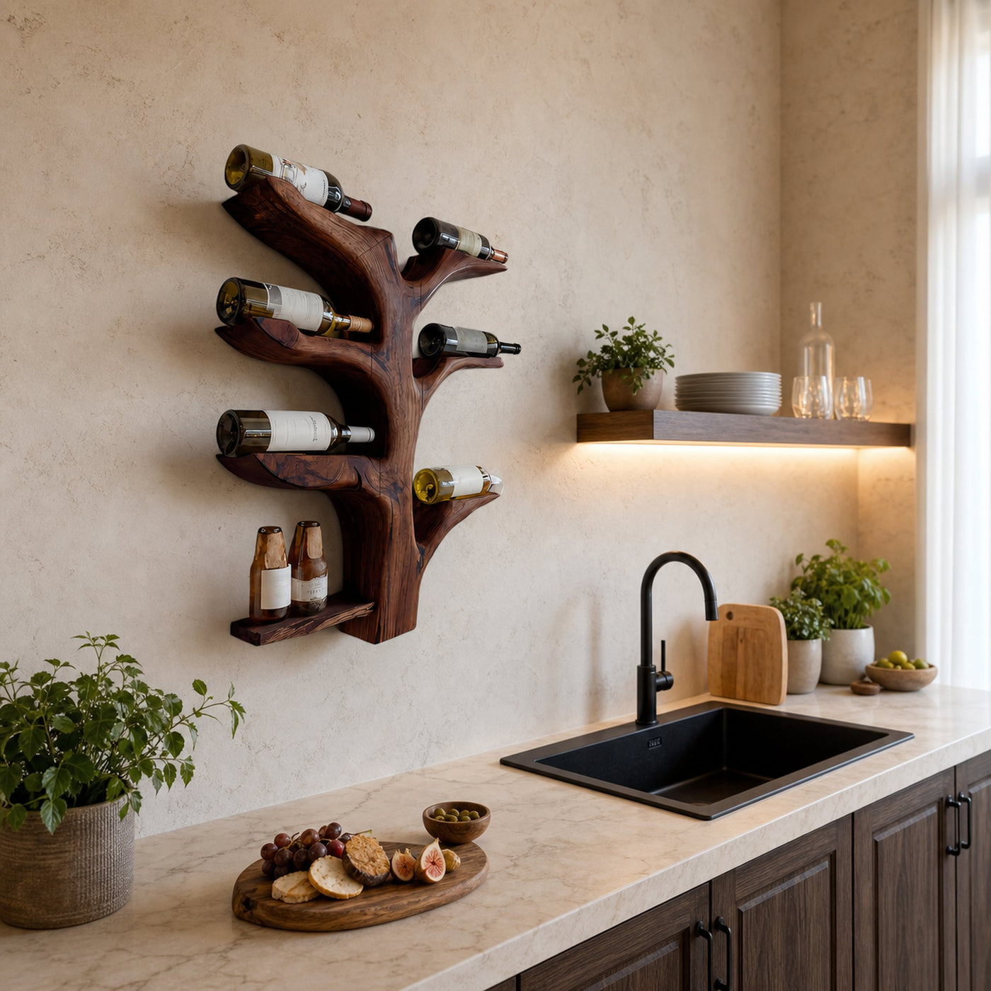 Organic Tree Style Wall Wine Rack For Kitchen Decor - product view 7