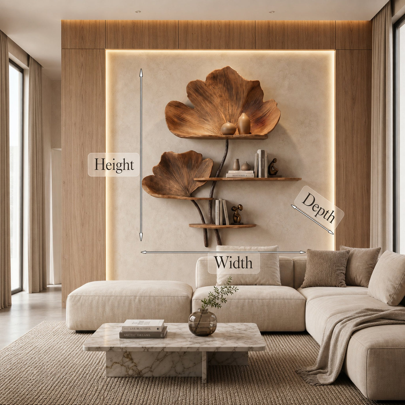 Organic Tree Wall Shelf With Leaf Shape Design For Living Room And Bedroom - product view 8
