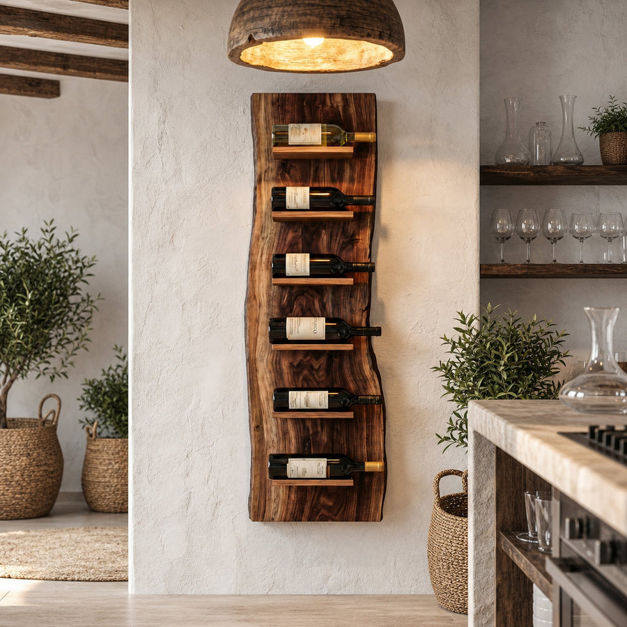 Organic Wall Mounted Wine Rack With Natural Wood Design For Kitchen