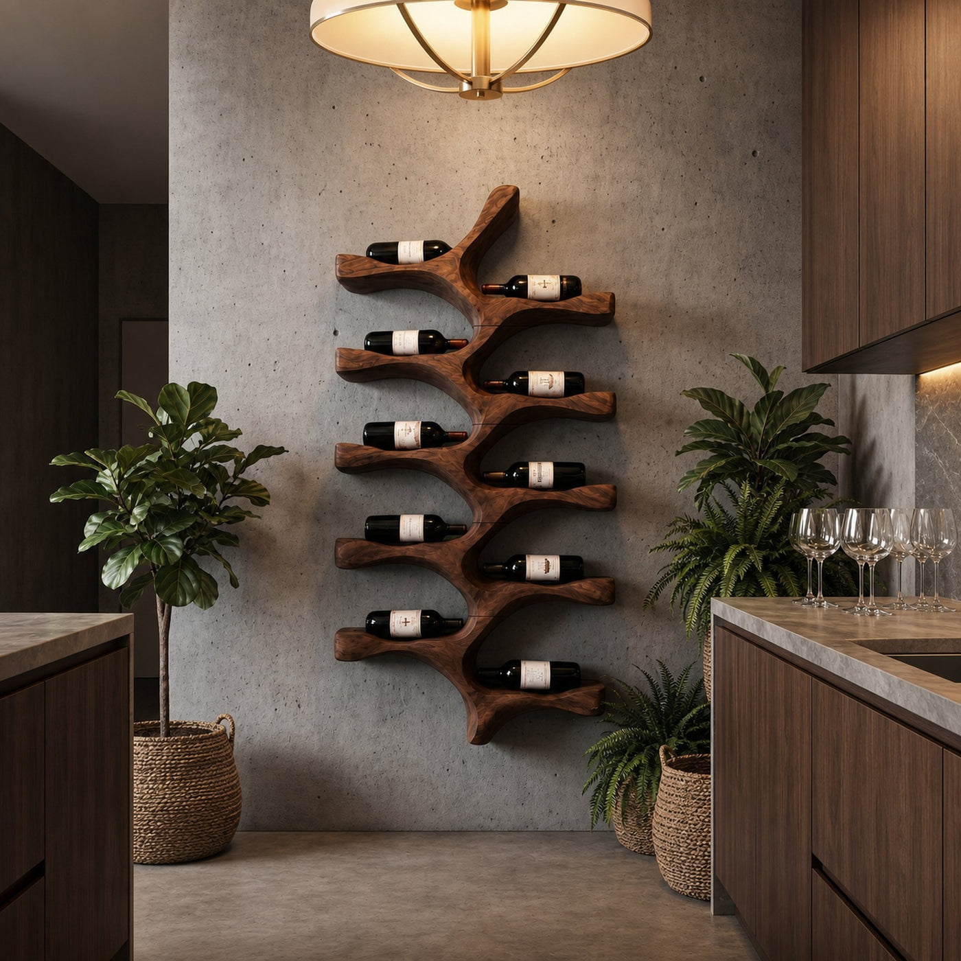Organic Wall Mounted Wine Rack With Tree Branch Bottle Holders For Kitchen - product view 7