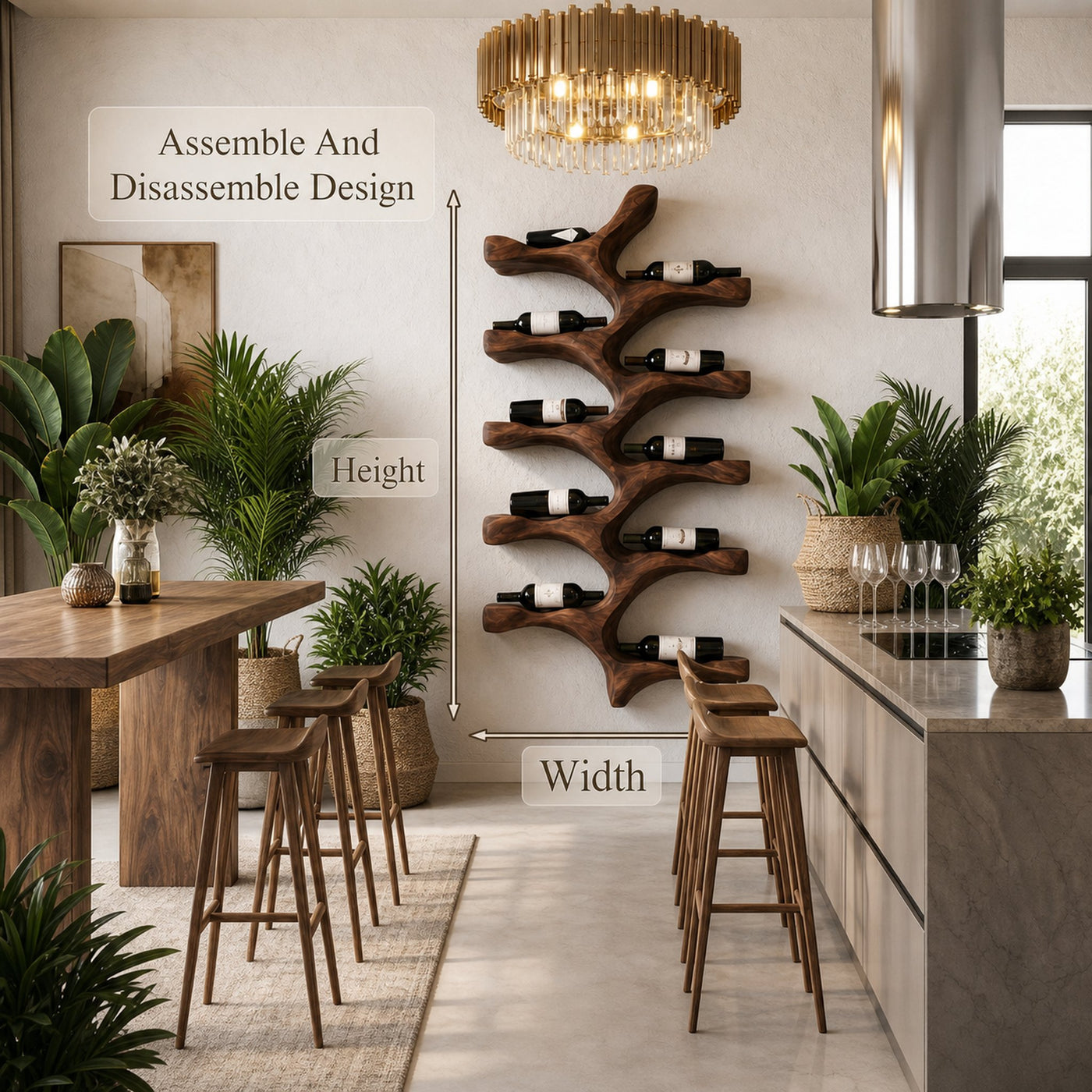 Organic Wall Mounted Wine Rack With Tree Branch Bottle Holders For Kitchen - product view 8