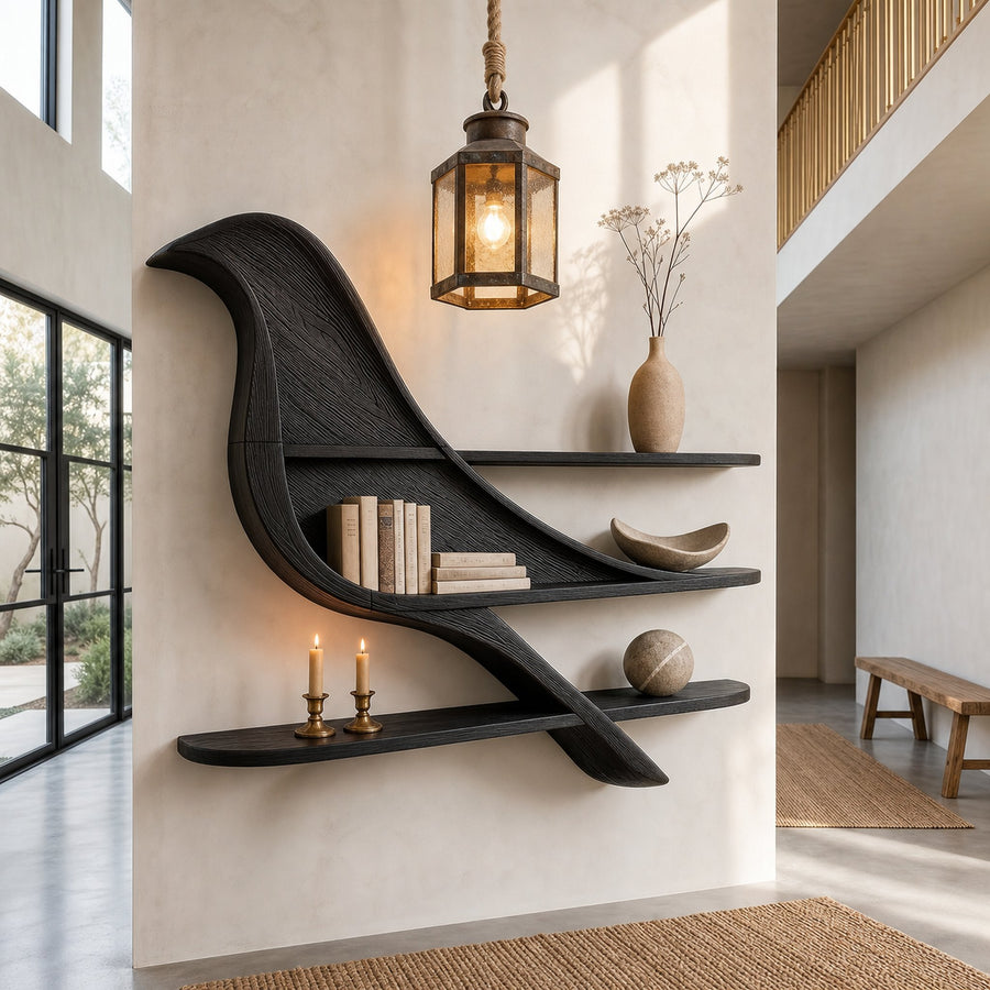 Organic Wave Bookshelf With Sculptural Wall Mounted Shelves For Living Room