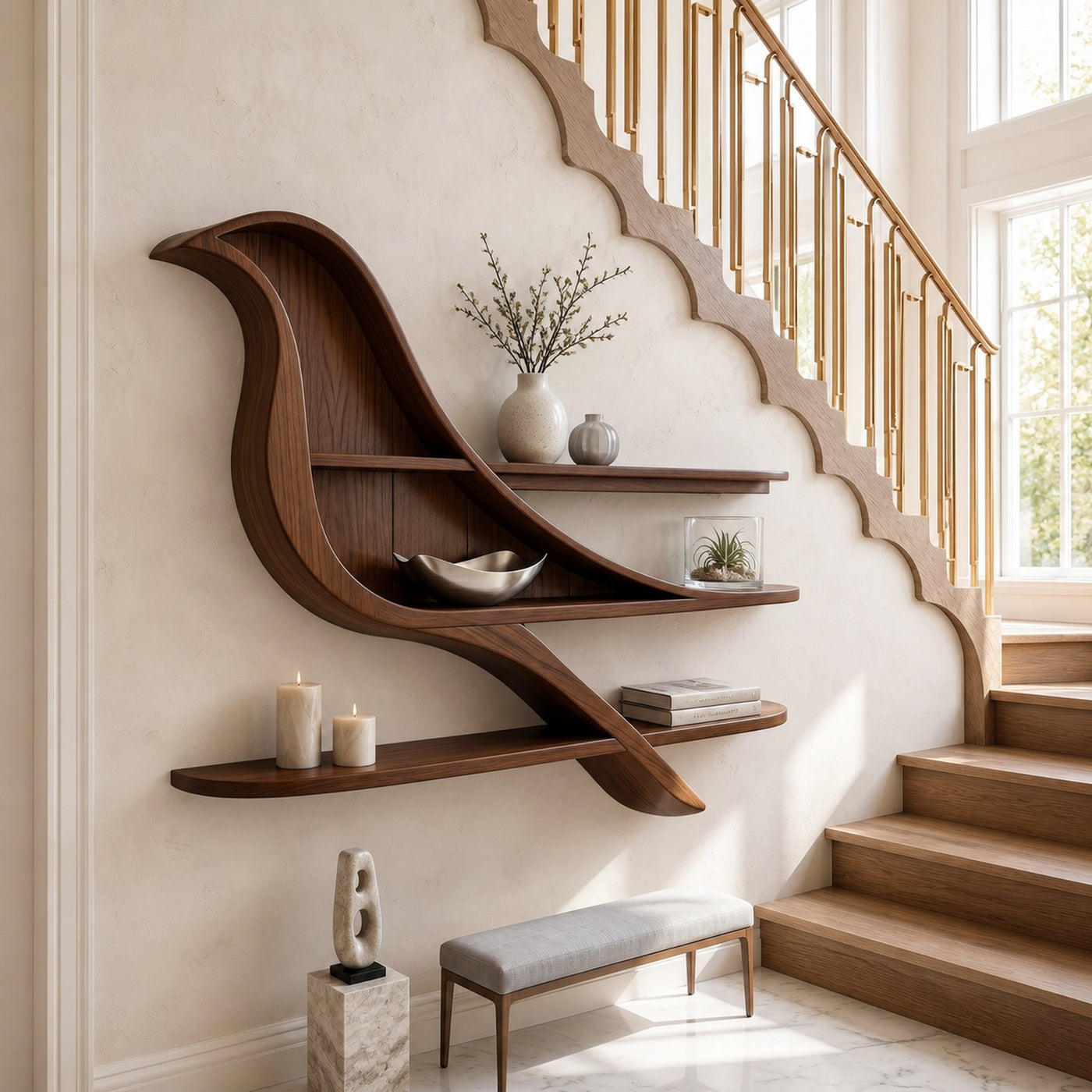 Organic Wave Bookshelf With Sculptural Wall Mounted Shelves For Living Room - product view 6