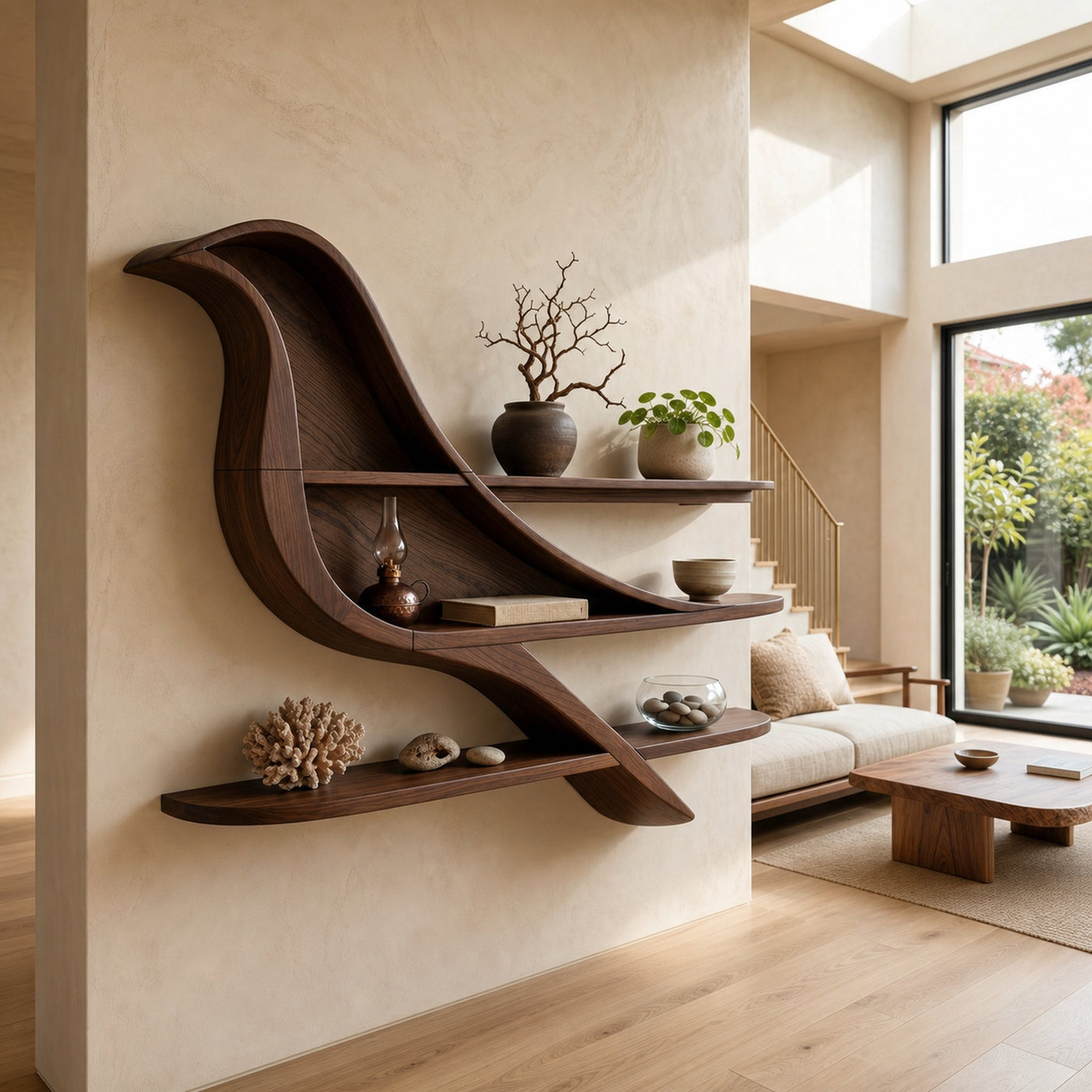 Organic Wave Bookshelf With Sculptural Wall Mounted Shelves For Living Room - product view 7