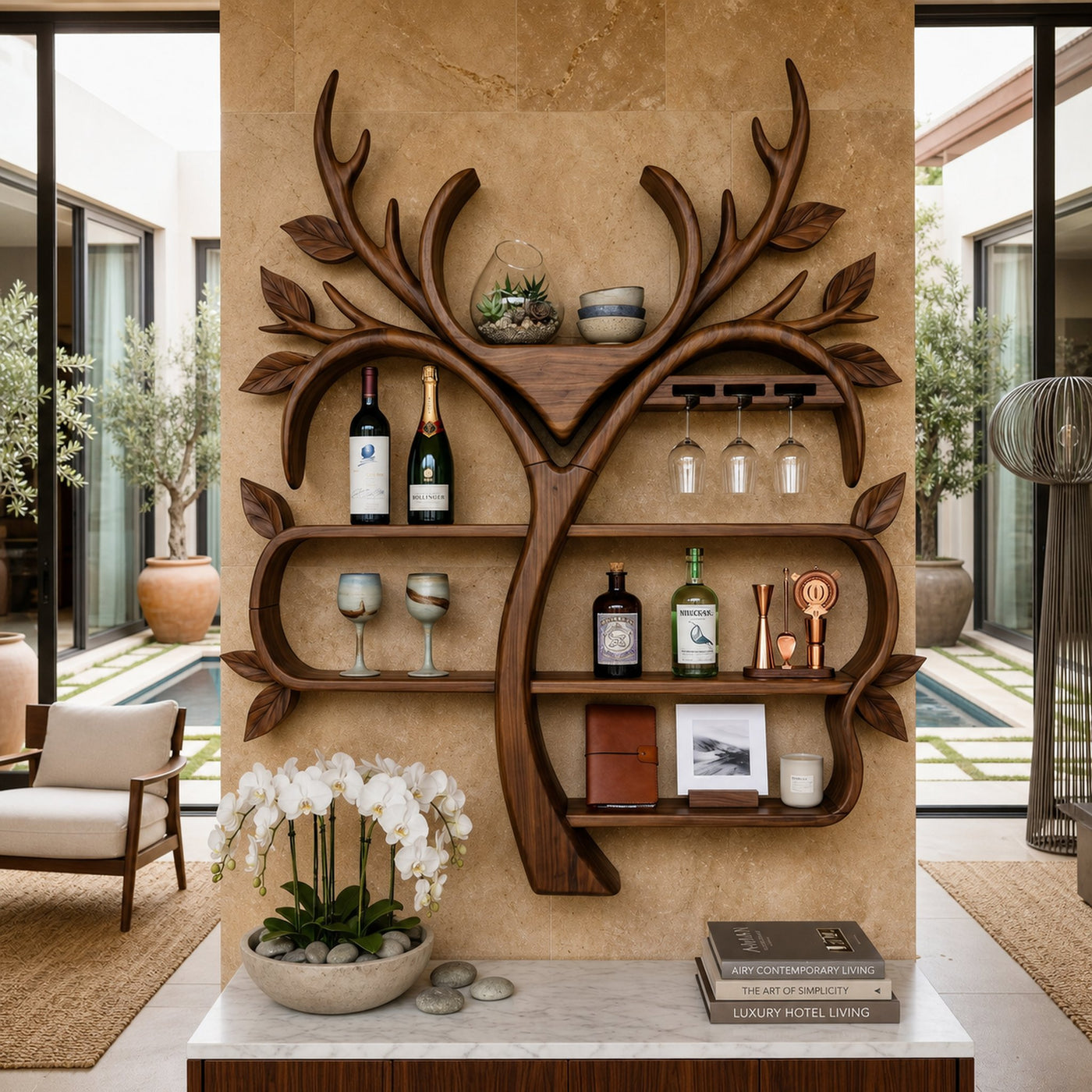 Resort Style Tree Inspired Wine Bar Shelf For Living Room - product view 6