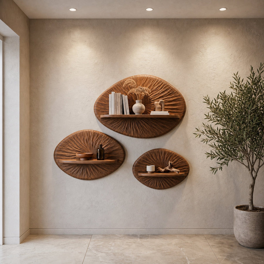 Round Sunburst Floating Wall Shelf For Living Room And Bedroom