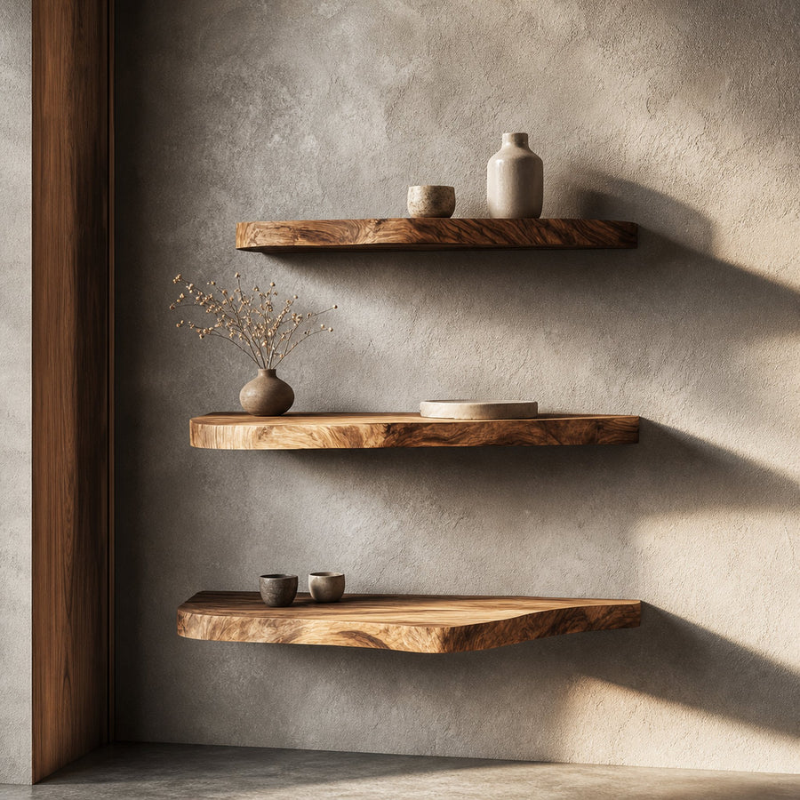 Rustic Artistic Floating Shelf Solid Wood Living Room Interior Statement Feature