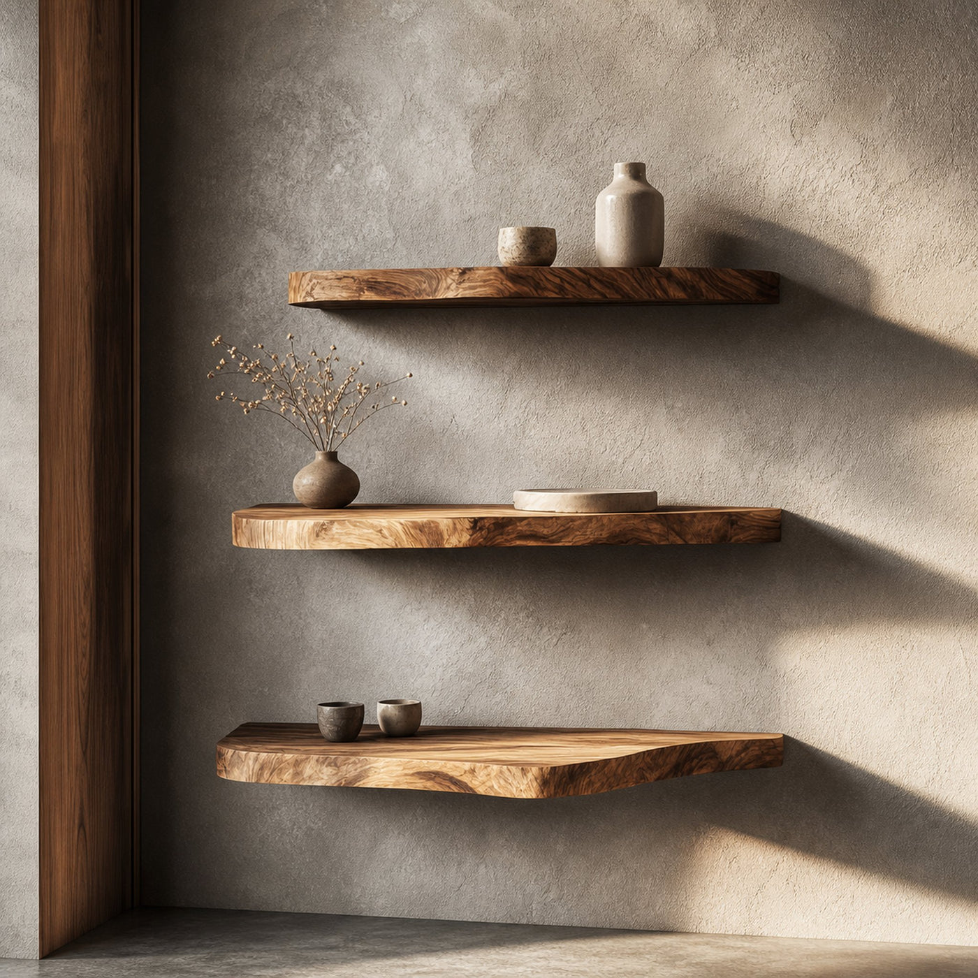 Rustic Artistic Floating Shelf Solid Wood Living Room Interior Statement Feature