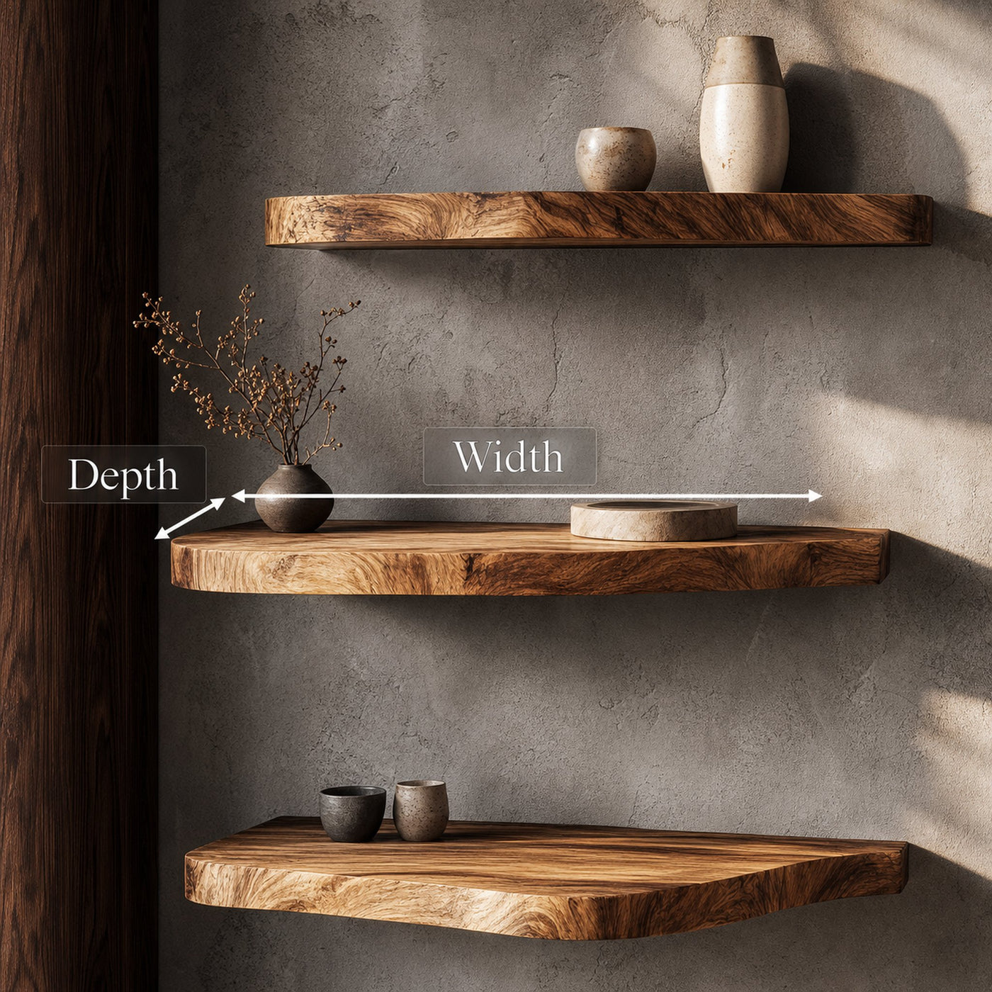 Rustic Artistic Floating Shelf Solid Wood Living Room Interior Statement Feature - product view 6